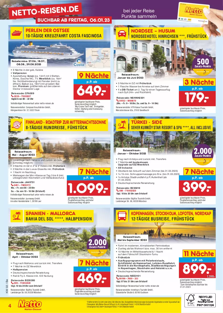 Aktueller Prospekt Netto Marken-Discount - Filial-Angebote - von 09.01 bis 14.01.2023 - strona 44 - produkty: angebot, angebote, Berger, bett, Betten, buch, cin, discount, dusche, eis, ente, fenster, flasche, gsw, Holz, korb, kreuzfahrten, marken-discount, Mode, Nordsee, obst, perlen, pril, reis, reiseveranstalter, reiseverlauf, Ti, trendtours touristik gmbh, uhr, vorteilspreis, wasser, ZTE