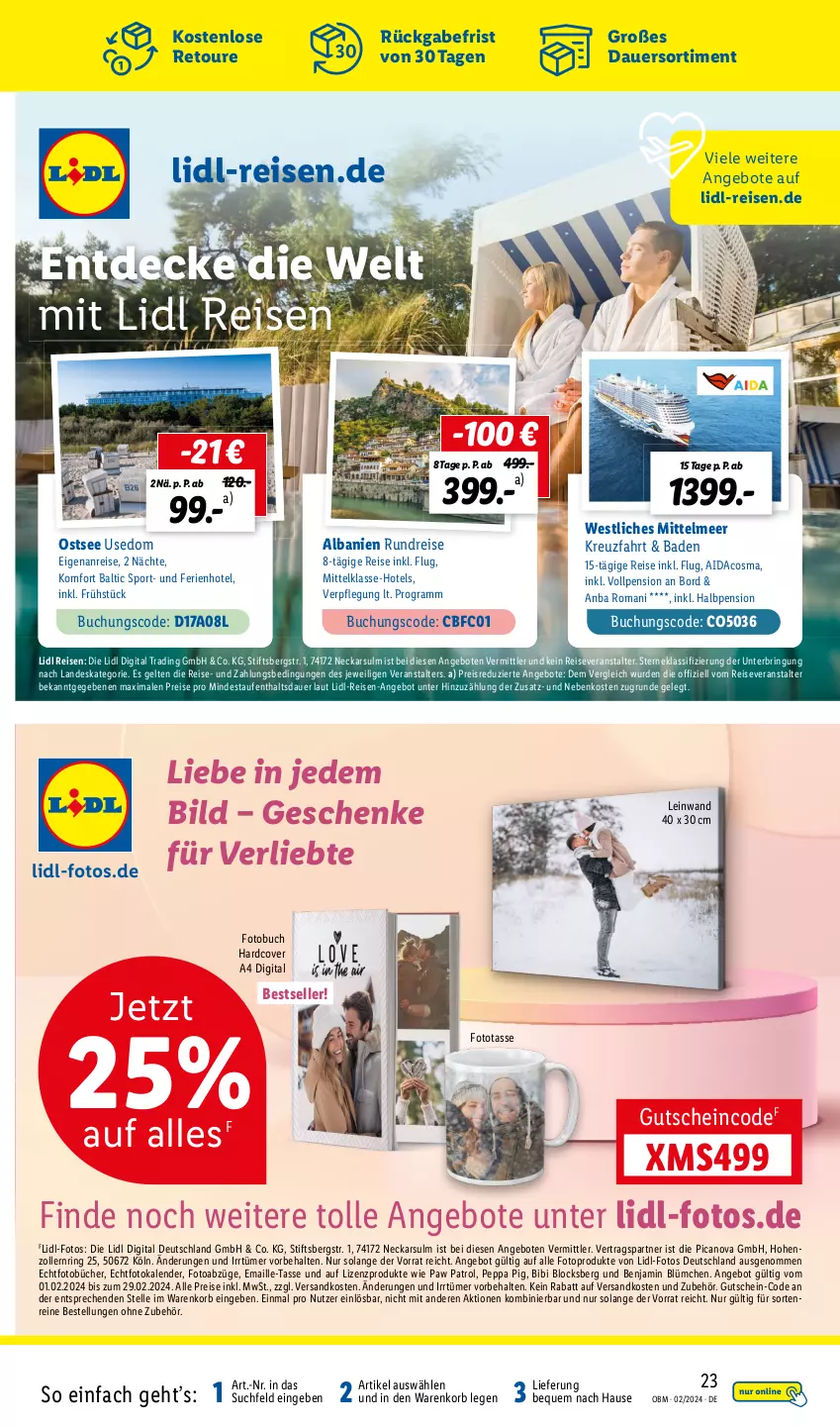 Aktueller Prospekt Lidl - Aktuelle Onlineshop-Highlights - von 01.02 bis 29.02.2024 - strona 23 - produkty: angebot, angebote, auer, Bad, buch, decke, eis, elle, Fotobuch, Fotokalender, gutschein, korb, maille, ndk, Paw Patrol, Peppa Pig, reis, reiseveranstalter, ring, Sport, tasse, Ti