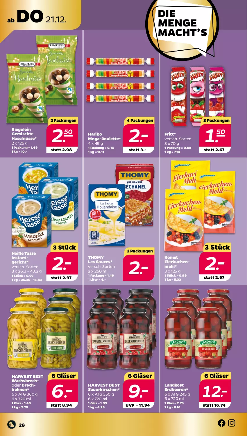 Aktueller Prospekt Netto - Woche 51 - von 18.12 bis 23.12.2023 - strona 28 - produkty: auer, beere, beeren, bohne, bohnen, eier, erdbeere, erdbeeren, Gläser, haribo, Instantgericht, kirsch, kirsche, kirschen, kuchen, mehl, ndk, riegel, sauce, sauerkirschen, tasse, thomy, thomy les sauces