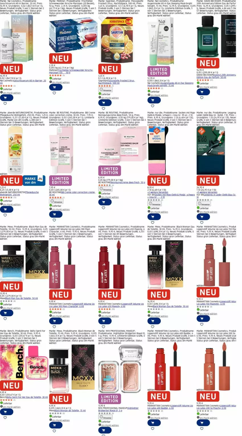 Aktueller Prospekt Dm Drogerie - Prospekte - von 20.10 bis 29.10.2025 - strona 10 - produkty: Alverde, Augenmaske, Bad, bett, beutel, citrus, creme, David Beckham, dusche, Eau de parfum, eau de toilette, eis, Elan, erde, flüssigseife, früchte, Früchtetee, gin, kirsch, kirsche, kosmetik, lack, leggings, LG, Lippenstift, marzipan, Maske, Meßmer, Mexx, natur, naturkosmetik, parfum, pflegedusche, Reinigung, reis, rel, Ria, rum, sagrotan, Seife, Serum, slip, socken, tee, Ti