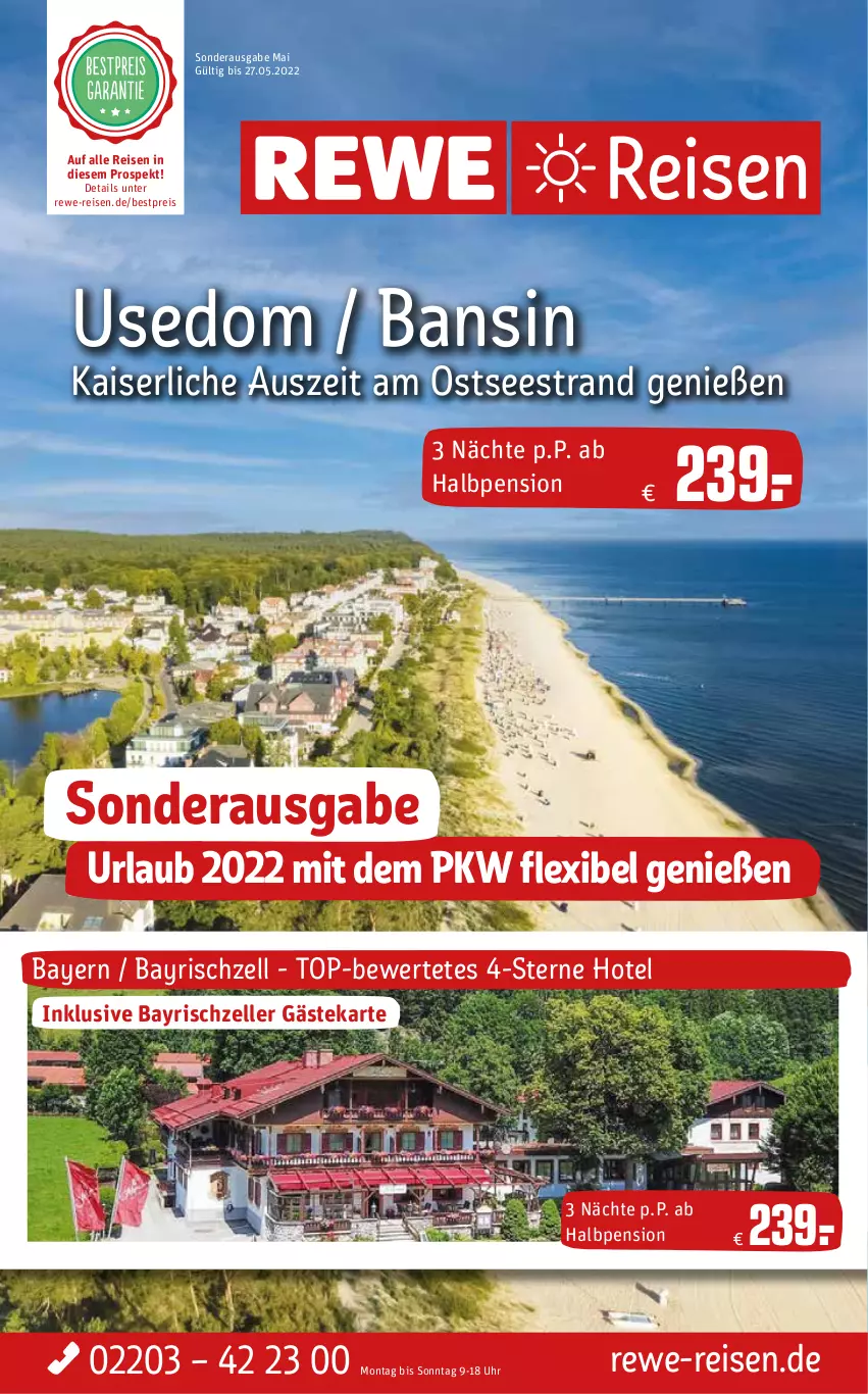 Aktueller Prospekt Rewe Reisen - Reiseprospekt - von 29.04 bis 27.05.2022 - strona 1 - produkty: bestpreis, eier, eis, elle, Kaiser, reis, Ti, uhr