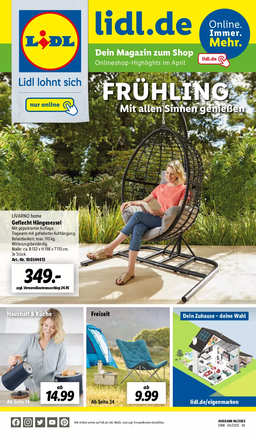 Aktueller Prospekt Lidl - Aktuelle Onlineshop-Highlights - von 01.04 bis 30.04.2023 - strona 1 - produkty: hängesessel, küche, magazin, ndk, pril, sessel, Ti