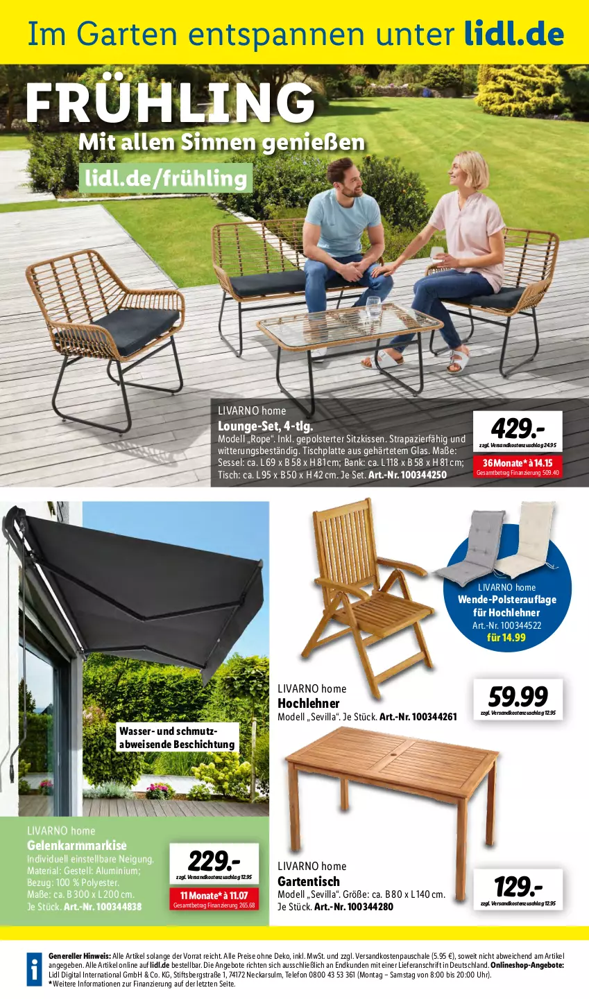 Aktueller Prospekt Lidl - Aktuelle Onlineshop-Highlights - von 01.04 bis 30.04.2023 - strona 2 - produkty: angebot, angebote, Bank, dell, eis, elle, Garten, gartentisch, HP, kissen, latte, LG, lounge-set, Mode, ndk, reis, rel, Ria, Schal, Schale, sessel, sitzkissen, telefon, Ti, tisch, tischplatte, uhr, wasser, ZTE