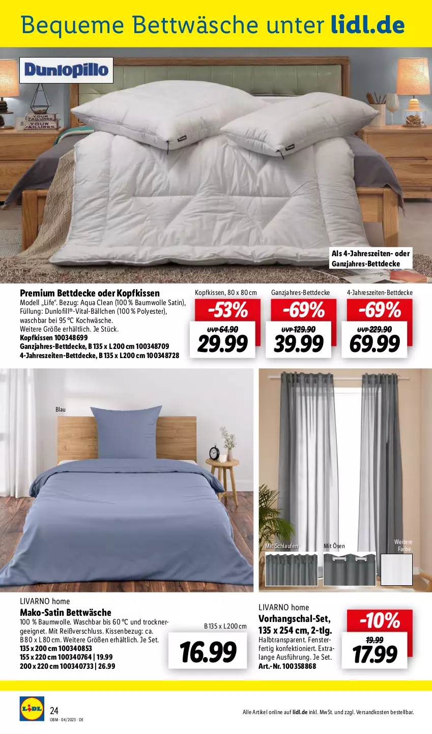 Aktueller Prospekt Lidl - Aktuelle Onlineshop-Highlights - von 01.04 bis 30.04.2023 - strona 24 - produkty: aqua, Bau, baumwolle, bett, bettwäsche, decke, dell, Ergee, fenster, kissen, Kissenbezug, kopfkissen, Laufen, LG, mako-satin bettwäsche, Mode, ndk, Schal, Ti, Trockner, vita, wolle