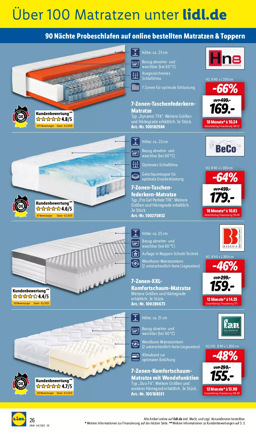 Aktueller Prospekt Lidl - Aktuelle Onlineshop-Highlights - von 01.04 bis 30.04.2023 - strona 26 - produkty: federkern, federkernmatratze, kernmatratze, komfortschaum-matratze, komfortschaummatratze, Liege, mab, matratze, matratzen, ndk, Schaummatratze, Tasche, taschen, taschenfederkern-matratze, taschenfederkernmatratze, Ti, topper, ZTE