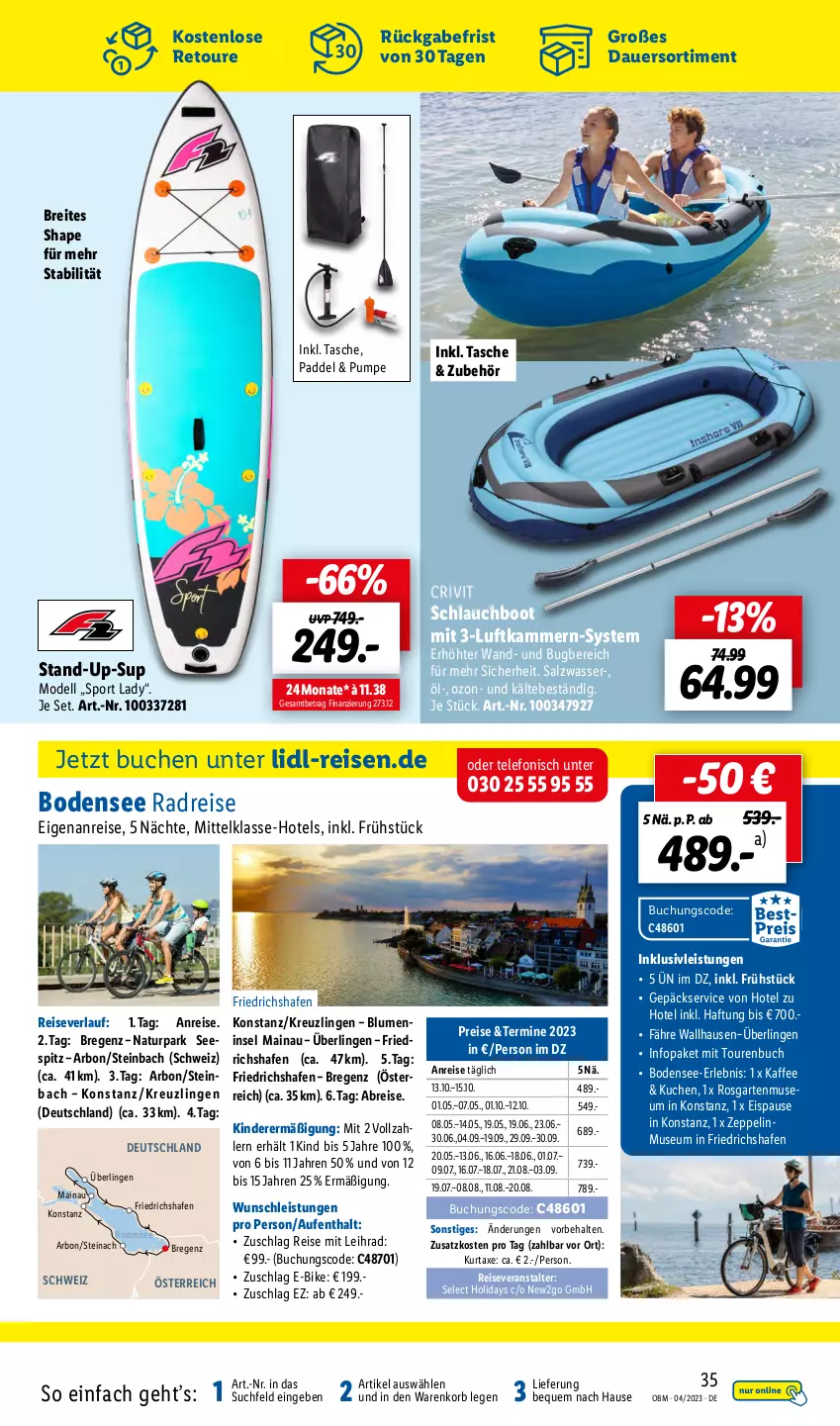 Aktueller Prospekt Lidl - Aktuelle Onlineshop-Highlights - von 01.04 bis 30.04.2023 - strona 35 - produkty: auer, axe, blume, blumen, Brei, buch, crivit, dell, E-Bike, eis, Garten, inklusivleistungen, kaffee, Kajak, Kinder, korb, kuchen, kurtaxe, Mode, natur, reis, reiseveranstalter, reiseverlauf, salz, schlauch, Sport, steinbach, Tasche, telefon, Ti, wasser