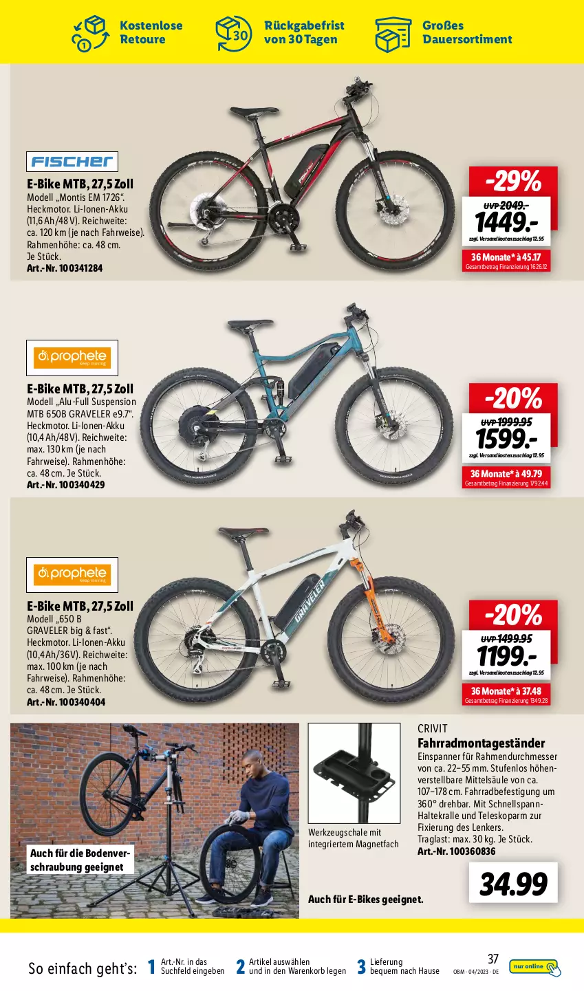 Aktueller Prospekt Lidl - Aktuelle Onlineshop-Highlights - von 01.04 bis 30.04.2023 - strona 37 - produkty: akku, auer, crivit, dell, E-Bike, E-Bikes, eis, Fahrrad, korb, messer, Mode, ndk, rwe, Schal, Schale, Teleskop, Ti, werkzeug