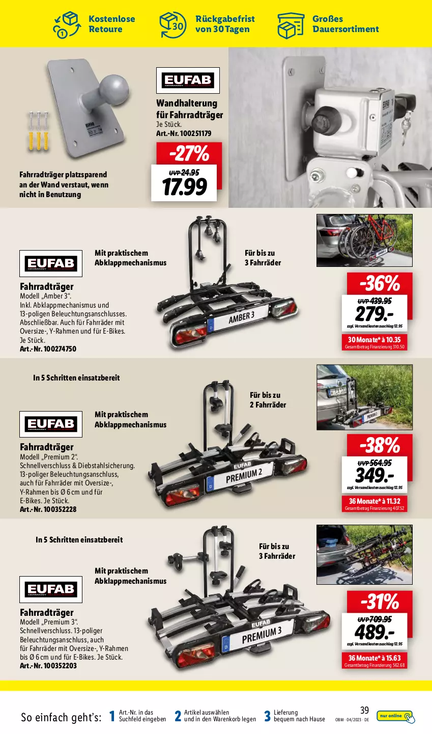 Aktueller Prospekt Lidl - Aktuelle Onlineshop-Highlights - von 01.04 bis 30.04.2023 - strona 39 - produkty: Amber, auer, beleuchtung, dell, E-Bike, E-Bikes, Fahrrad, korb, Mode, ndk, Ti, tisch, wandhalterung