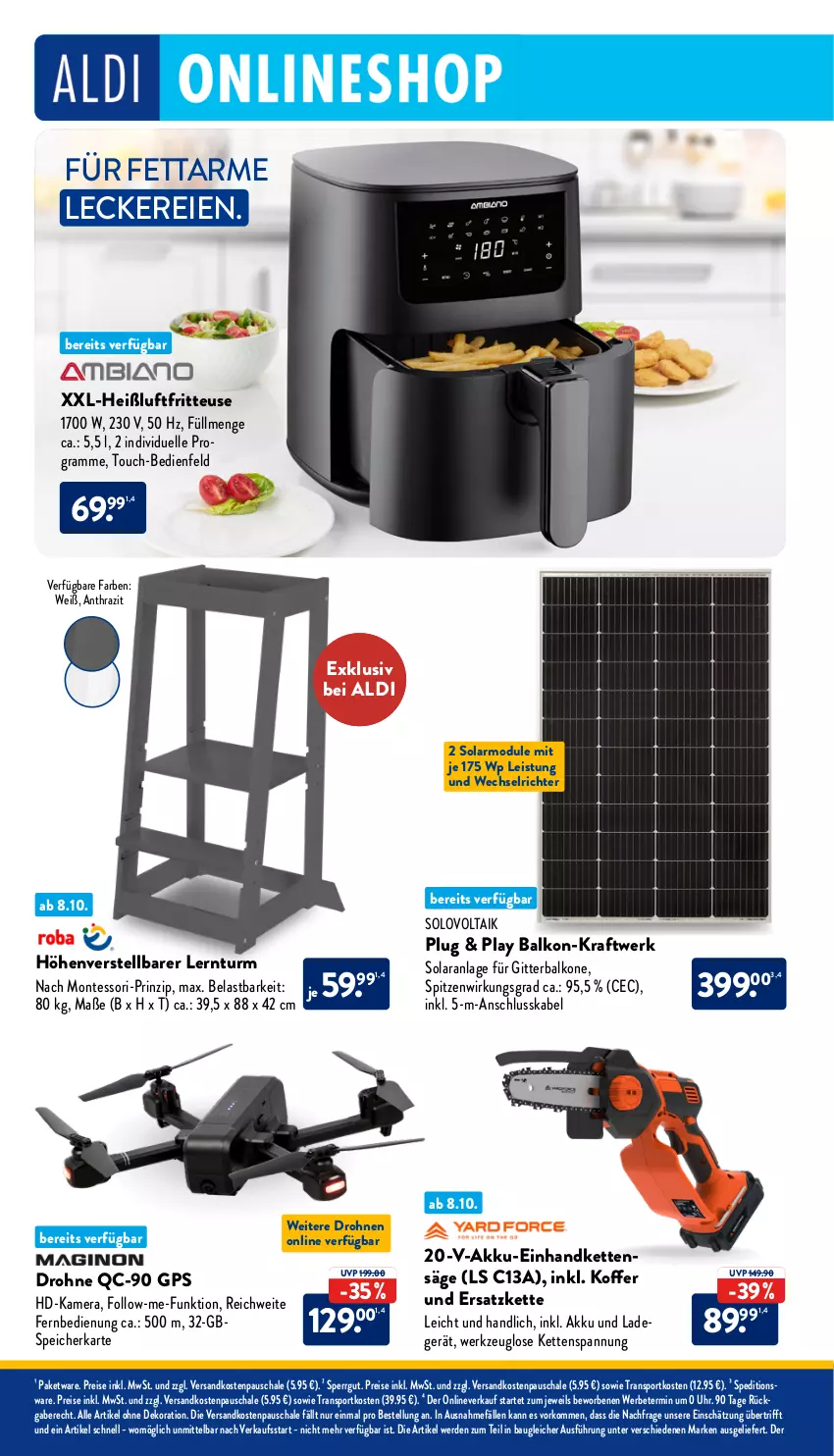 Aktueller Prospekt Aldi Nord - ALDI ONLINESHOP Wochenhighlights - von 09.10 bis 15.10.2023 - strona 4 - produkty: akku, aldi, Bau, dekoration, Drohne, Drohnen, eis, elle, erde, fernbedienung, fritteuse, GPS, Heißluftfritteuse, kamera, Kette, koffer, kraft, ladegerät, monte, ndk, reis, säge, Schal, Schale, speicherkarte, Sport, Ti, uhr, werkzeug