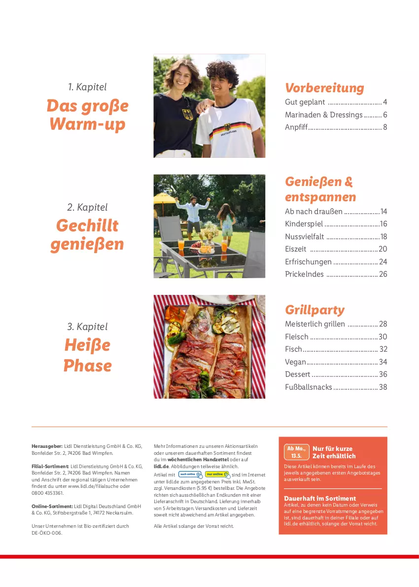 Aktueller Prospekt Lidl - Sommermagazin 2024 - von 13.05 bis 23.06.2024 - strona 3 - produkty: angebot, angebote, auer, Bad, ball, bio, dessert, dressing, eis, fisch, fleisch, Fußball, grill, Kinder, Kinderspiel, marinade, Meister, ndk, nuss, reis, rwe, snack, snacks, Ti, ZTE