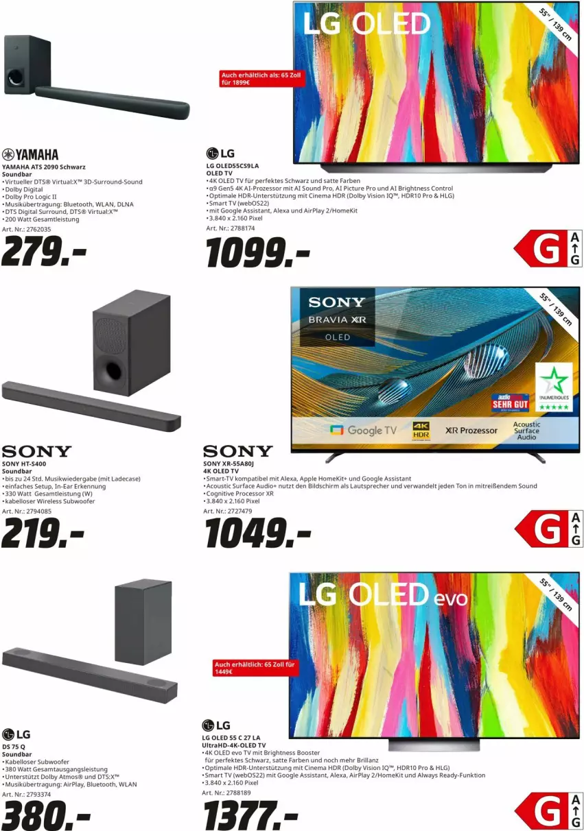 Aktueller Prospekt Media Markt - Prospekte - von 23.03 bis 31.03.2023 - strona 3 - produkty: alexa, Alwa, Always, Apple, cin, eis, elle, lautsprecher, led tv, leds, LG, oled tv, rel, smart tv, sony, soundbar, Subwoofer, Surf, Ti, Yamaha