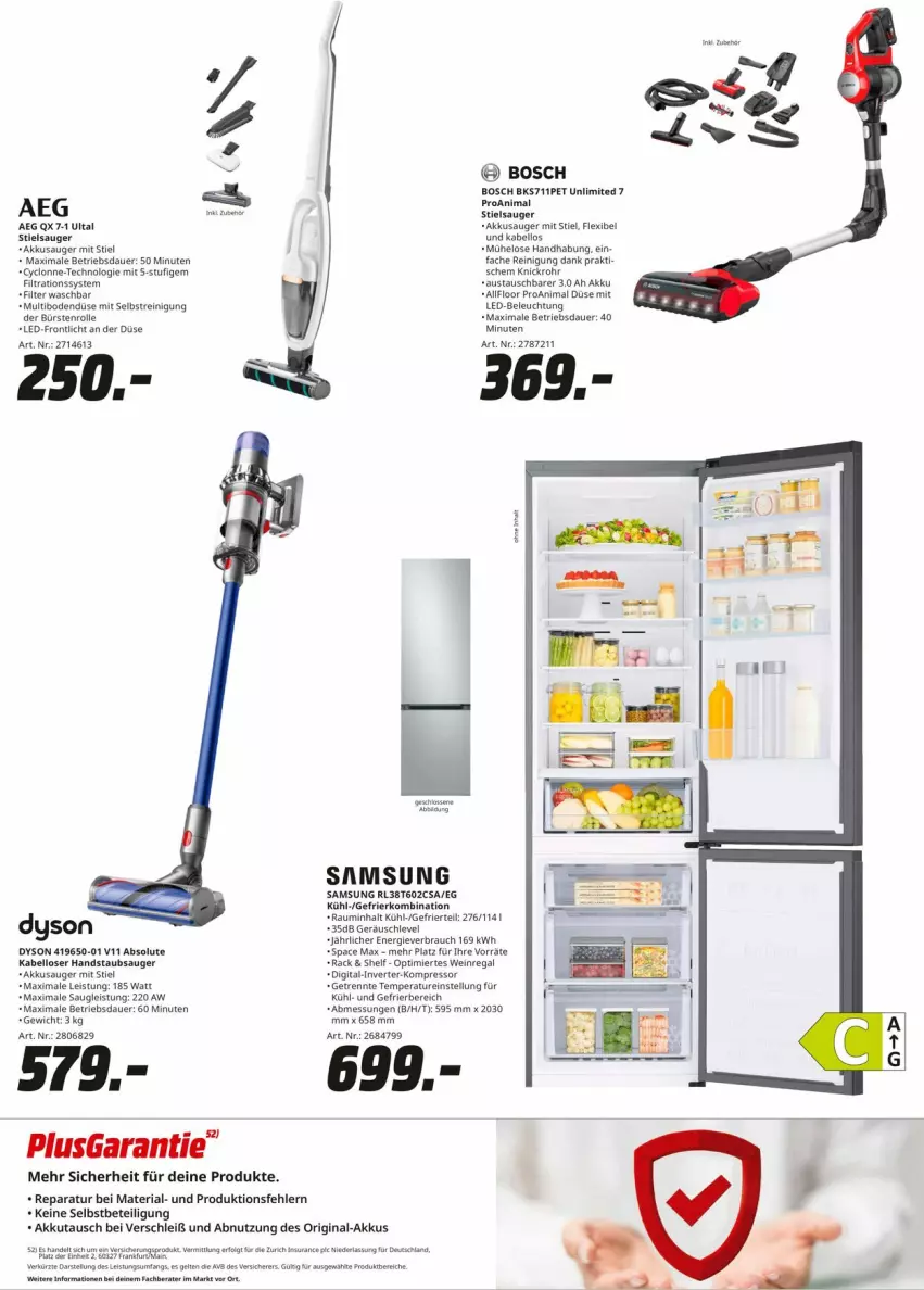 Aktueller Prospekt Media Markt - Prospekte - von 23.03 bis 31.03.2023 - strona 4 - produkty: aeg, akku, auer, aust, beleuchtung, bosch, bürste, bürsten, Dyson, eis, gin, handstaubsauger, kompressor, led-beleuchtung, LG, mit led-beleuchtung, Rauch, regal, Reinigung, Ria, Samsung, staubsauger, Stielsauger, Ti, wein