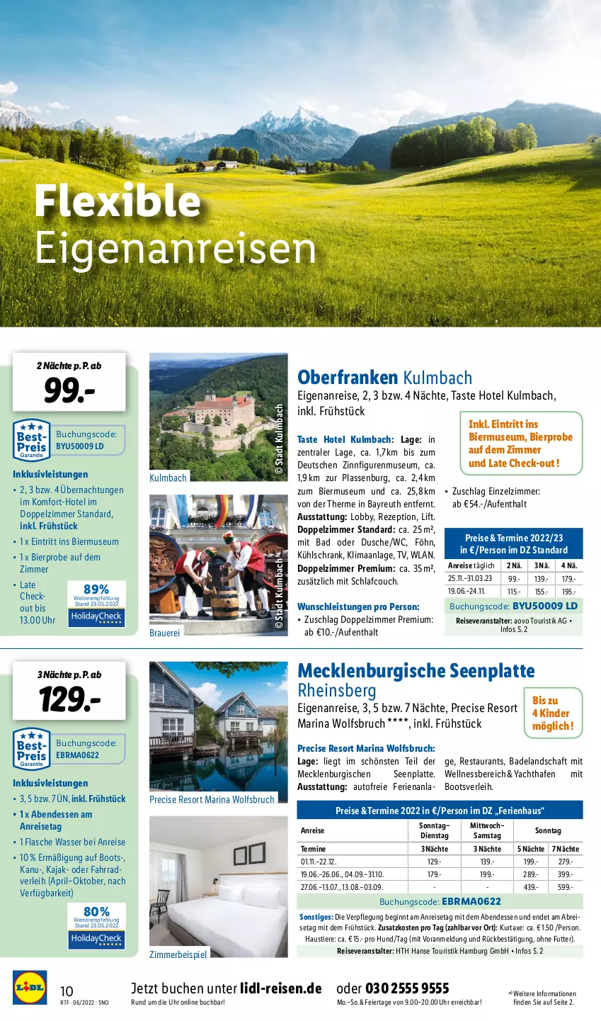 Aktueller Prospekt Lidl - Themenflyer Juni 2022 - von 15.06 bis 14.08.2022 - strona 10 - produkty: auer, aust, auto, axe, Bad, bier, Brei, buch, Couch, dusche, eier, eis, Elan, Fahrrad, flasche, gin, inklusivleistungen, Kajak, Kinder, kühlschrank, kurtaxe, latte, pril, reis, reiseveranstalter, rezept, Schrank, Stier, Ti, Tiere, uhr, wasser, wellnessbereich, zimmerbeispiel