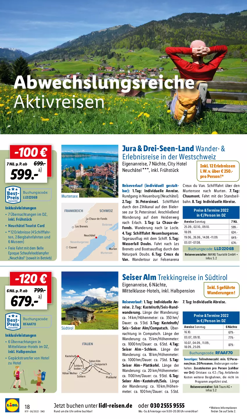 Aktueller Prospekt Lidl - Themenflyer Juni 2022 - von 15.06 bis 14.08.2022 - strona 18 - produkty: auer, axe, Brei, buch, burger, eier, eis, elle, individuelle abreise, inklusivleistungen, Jura, natur, reis, reiseveranstalter, reiseverlauf, Ti, uhr, wasser