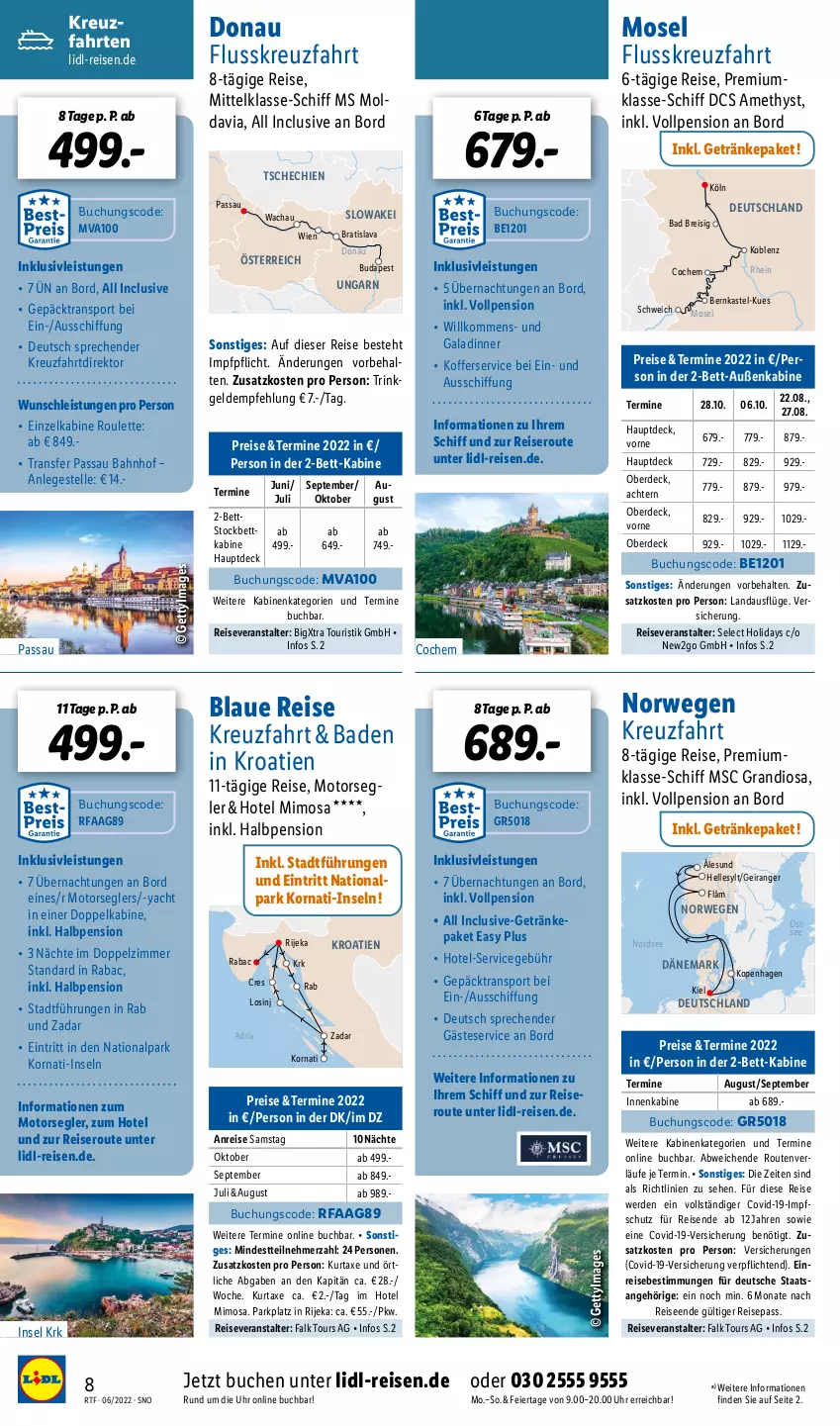 Aktueller Prospekt Lidl - Themenflyer Juni 2022 - von 15.06 bis 14.08.2022 - strona 8 - produkty: axe, Bad, bett, Brei, buch, eier, eis, elle, erde, getränk, getränke, inklusivleistungen, koffer, korn, kurtaxe, Nordsee, reis, reiseveranstalter, Ria, rwe, Sport, Ti, uhr