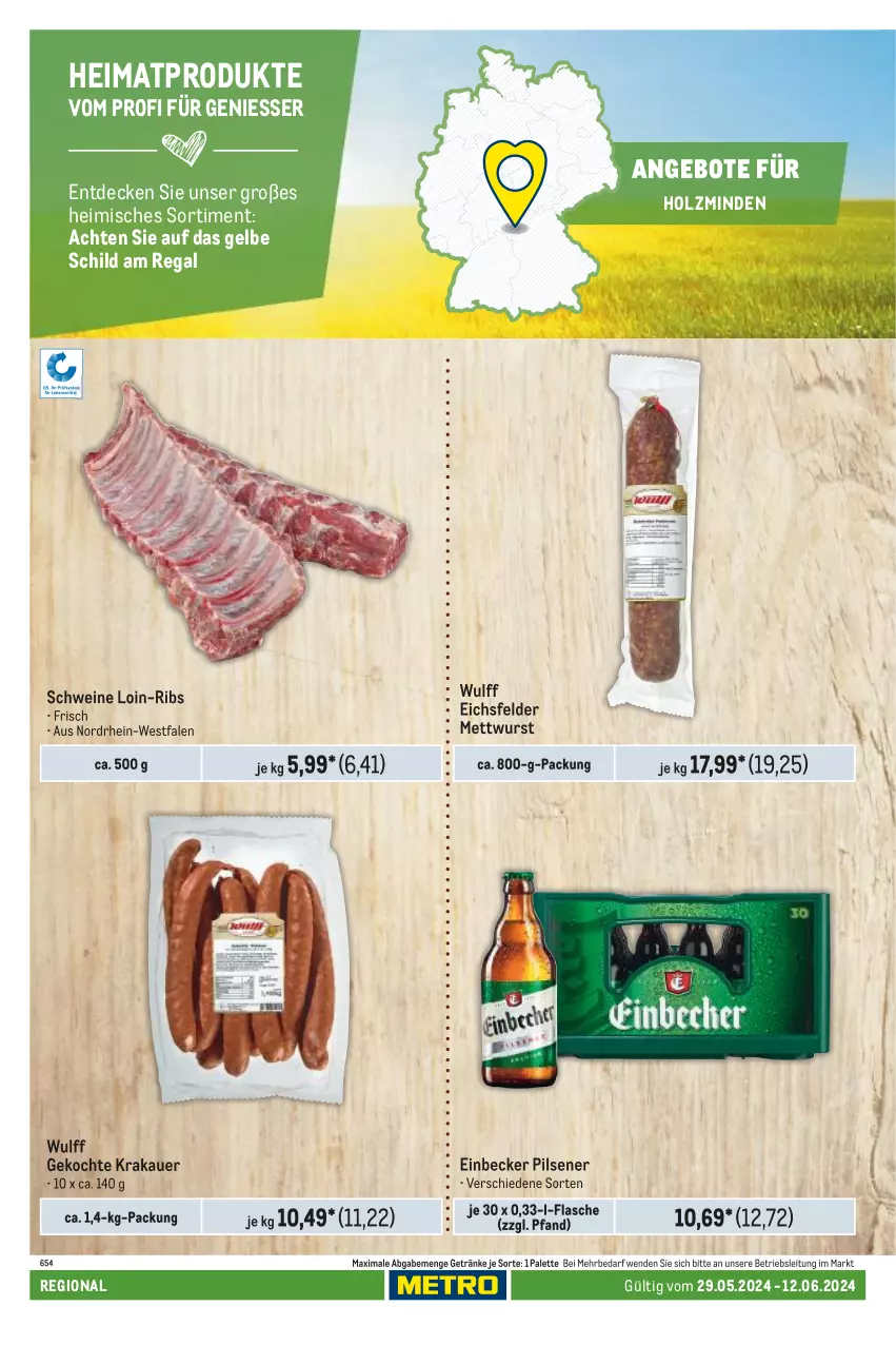 Aktueller Prospekt Metro - Regionaler Adresseinleger - von 29.05 bis 12.06.2024 - strona 10 - produkty: angebot, angebote, auer, decke, flasche, getränk, getränke, Holz, krakauer, Mett, mettwurst, Palette, pils, pilsener, regal, schwein, schweine, Ti, wein, weine, wurst