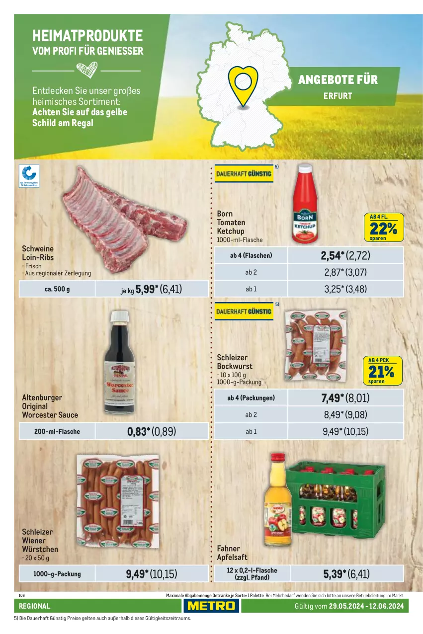 Aktueller Prospekt Metro - Regionaler Adresseinleger - von 29.05 bis 12.06.2024 - strona 116 - produkty: altenburger, angebot, angebote, apfel, apfelsaft, auer, bockwurst, burger, decke, eis, flasche, getränk, getränke, gin, ketchup, Palette, regal, reis, saft, sauce, schwein, schweine, Ti, tomate, tomaten, tomaten ketchup, wein, weine, wiener, wiener würstchen, wurst, würstchen