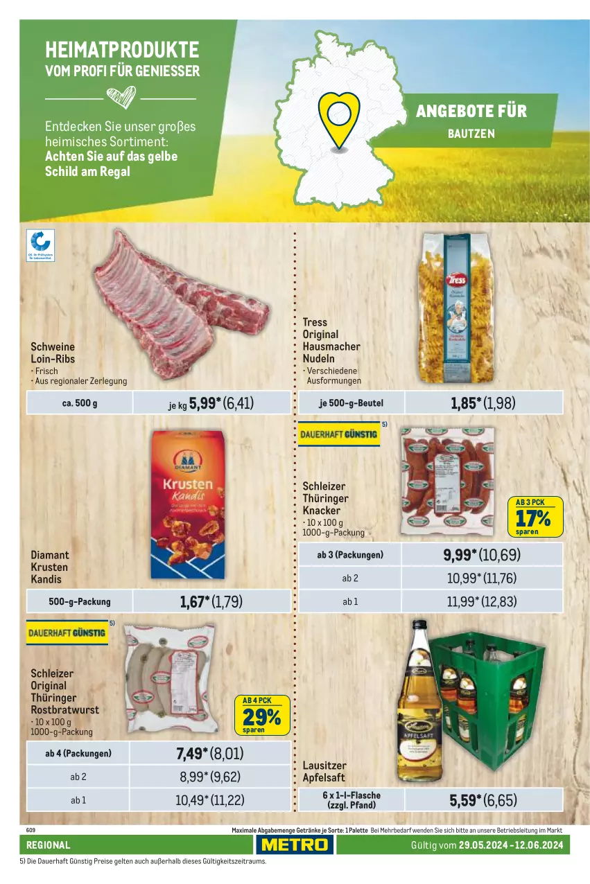 Aktueller Prospekt Metro - Regionaler Adresseinleger - von 29.05 bis 12.06.2024 - strona 120 - produkty: angebot, angebote, apfel, apfelsaft, auer, Bau, beutel, bratwurst, decke, eis, flasche, getränk, getränke, gin, Hausmacher, knacker, mac, nudel, nudeln, original thüringer, Palette, regal, reis, ring, rostbratwurst, saft, schwein, schweine, thüringer rostbratwurst, Ti, wein, weine, wurst