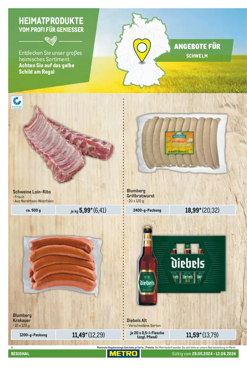 Aktueller Prospekt Metro - Regionaler Adresseinleger - von 29.05 bis 12.06.2024 - strona 22 - produkty: angebot, angebote, auer, bratwurst, decke, diebels, flasche, getränk, getränke, grill, grillbratwurst, krakauer, Palette, regal, schwein, schweine, Ti, wein, weine, wurst