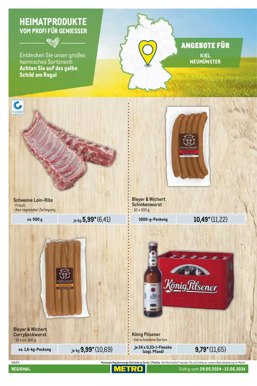 Aktueller Prospekt Metro - Regionaler Adresseinleger - von 29.05 bis 12.06.2024 - strona 30 - produkty: angebot, angebote, bley, bockwurst, curry, decke, flasche, getränk, getränke, könig pilsener, Palette, pils, pilsener, regal, schinken, schinkenwurst, schwein, schweine, Ti, wein, weine, wurst