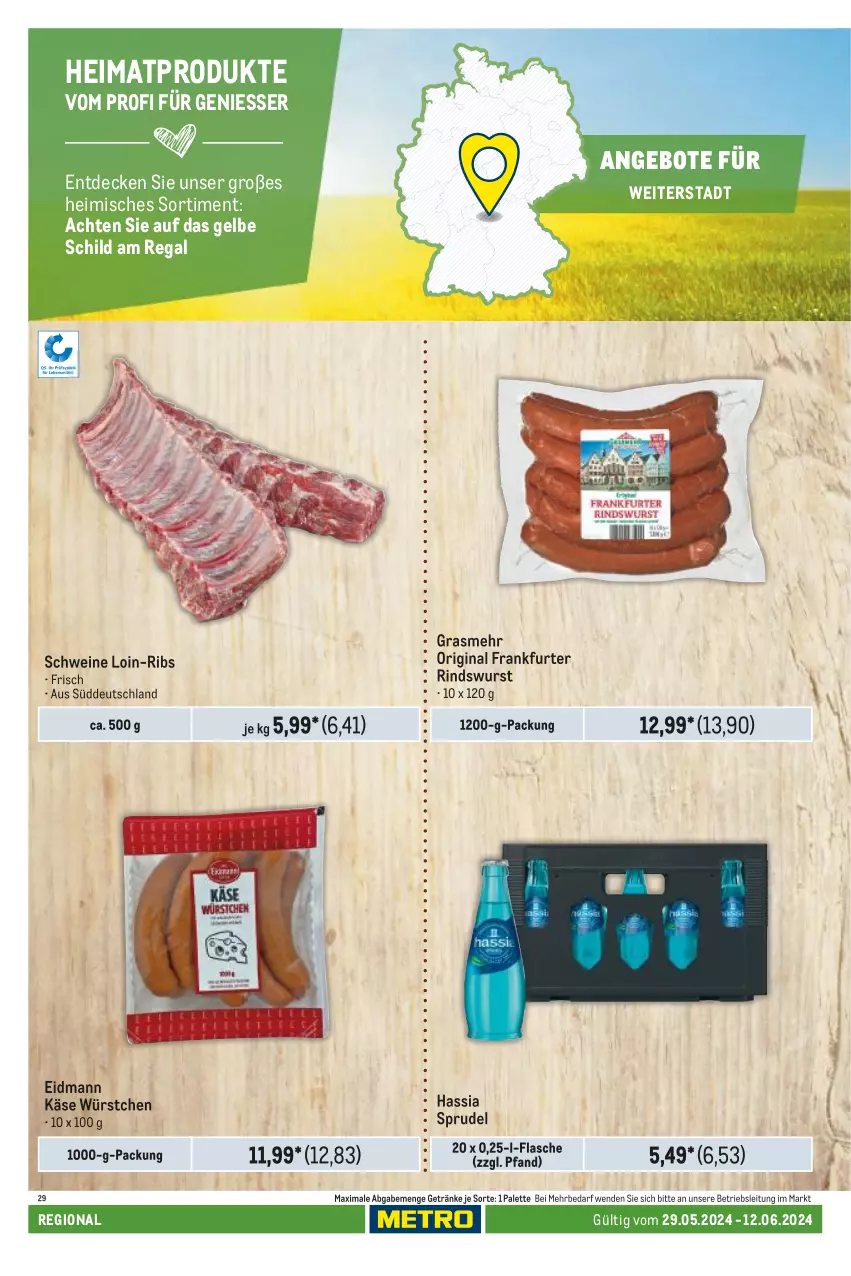 Aktueller Prospekt Metro - Regionaler Adresseinleger - von 29.05 bis 12.06.2024 - strona 36 - produkty: angebot, angebote, decke, flasche, frankfurter, getränk, getränke, gin, Käse, Palette, regal, rind, schwein, schweine, Sprudel, Ti, wein, weine, wurst, würstchen