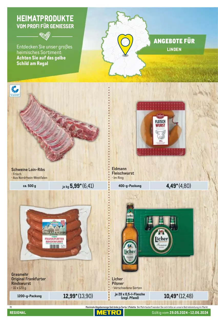 Aktueller Prospekt Metro - Regionaler Adresseinleger - von 29.05 bis 12.06.2024 - strona 54 - produkty: angebot, angebote, decke, eis, flasche, fleisch, fleischwurst, frankfurter, getränk, getränke, gin, Palette, pils, pilsner, regal, rind, ring, schwein, schweine, Ti, wein, weine, wurst