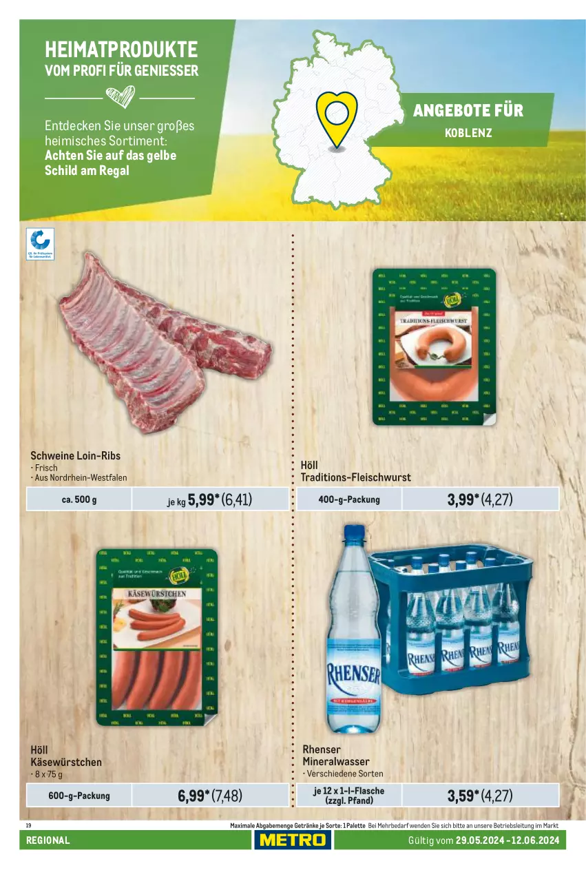 Aktueller Prospekt Metro - Regionaler Adresseinleger - von 29.05 bis 12.06.2024 - strona 72 - produkty: Alwa, angebot, angebote, decke, eis, flasche, fleisch, fleischwurst, getränk, getränke, Käse, mineralwasser, Palette, regal, schwein, schweine, Ti, wasser, wein, weine, wurst, würstchen