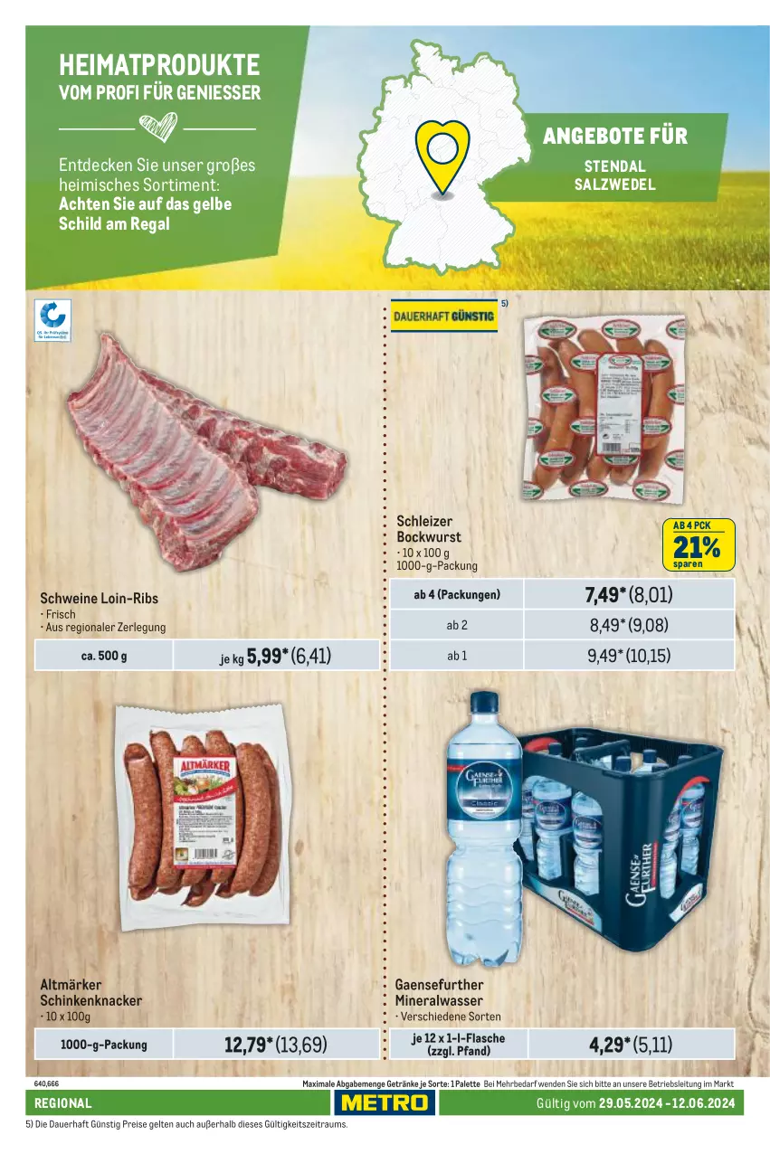 Aktueller Prospekt Metro - Regionaler Adresseinleger - von 29.05 bis 12.06.2024 - strona 78 - produkty: Alwa, angebot, angebote, auer, bockwurst, decke, eis, flasche, getränk, getränke, knacker, mineralwasser, Palette, regal, reis, salz, schinken, schwein, schweine, Ti, wasser, wedel, wein, weine, wurst