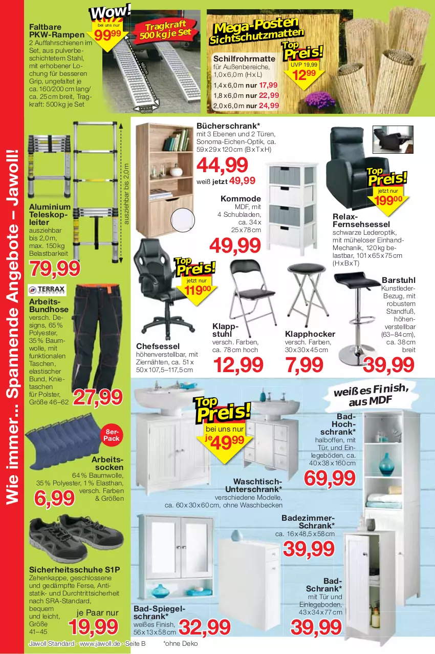 Aktueller Prospekt Jawoll - Prospekte - von 14.08 bis 20.08.2022 - strona 8 - produkty: angebot, angebote, Arbeitssocken, asti, Bad, Bau, baumwolle, Brei, chefsessel, dell, eis, elle, Finish, hochschrank, hocker, hose, klappstuhl, kommode, kraft, Mode, ohne waschbecken, reis, rel, Schrank, schubladen, schuhe, sessel, socken, spiegel, spiegelschrank, stuhl, Tasche, taschen, Teleskop, Ti, tisch, unterschrank, waschbecken, waschtisch, wolle, ZTE