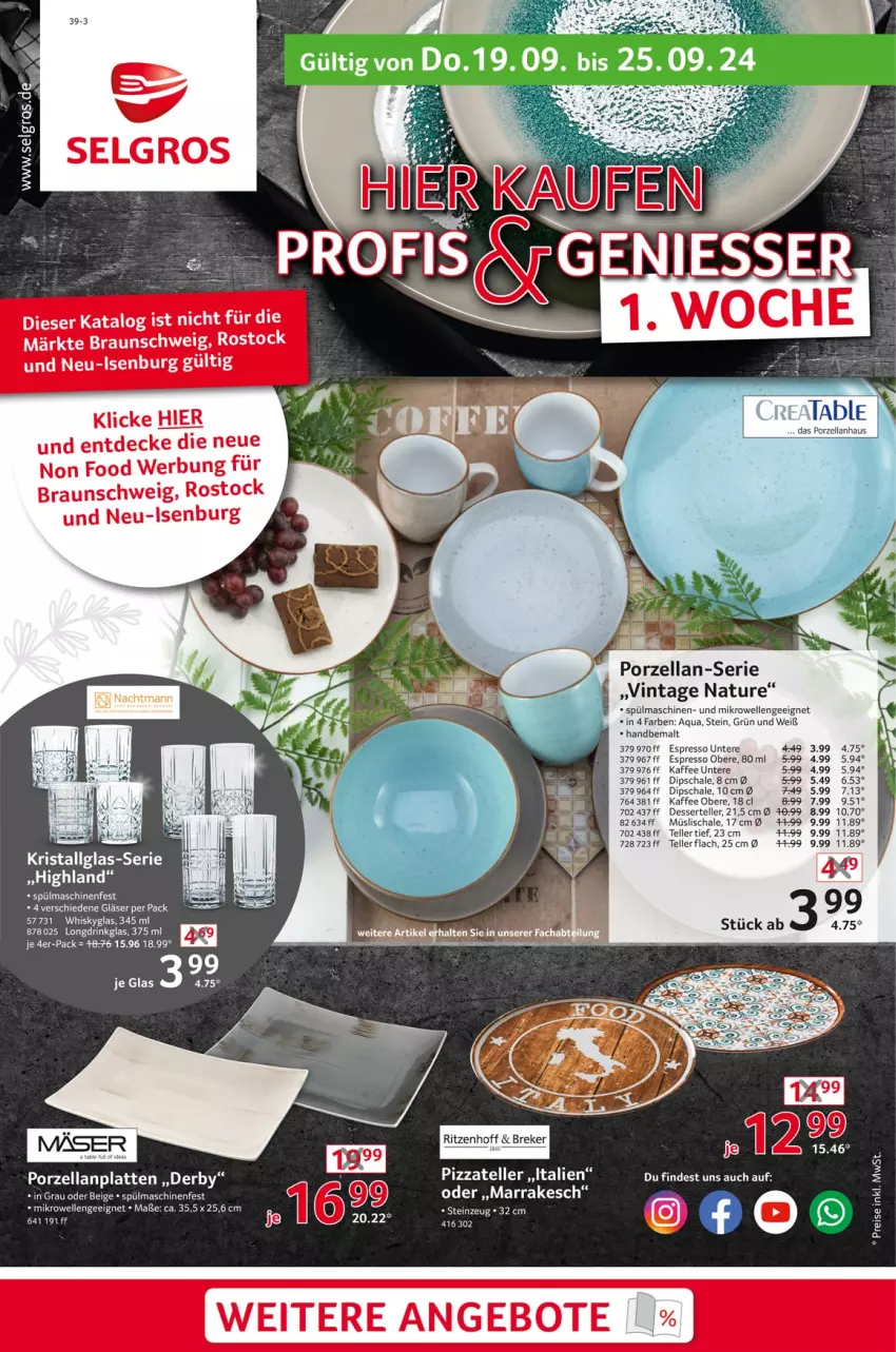 Aktueller Prospekt Selgros - Non Food - von 19.09 bis 25.09.2024 - strona 1 - produkty: angebot, angebote, aqua, braun, decke, dessert, dip, Dipschale, drink, eis, elle, ente, espresso, Gläser, kaffee, latte, LG, mikrowelle, müsli, Müslischale, nachtmann, natur, pizza, reis, Schal, Schale, spülmaschinen, teller, Ti, whisky, Whiskyglas