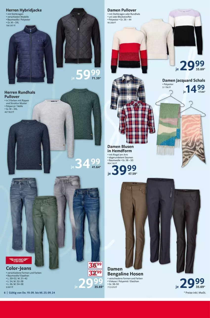 Aktueller Prospekt Selgros - Non Food - von 19.09 bis 25.09.2024 - strona 6 - produkty: Bau, baumwolle, Bengalin, bluse, dell, eis, elle, hemd, hose, hosen, Jacke, jeans, Mode, Pullover, reifen, reis, riegel, Rippen, Schal, Ti, wolle