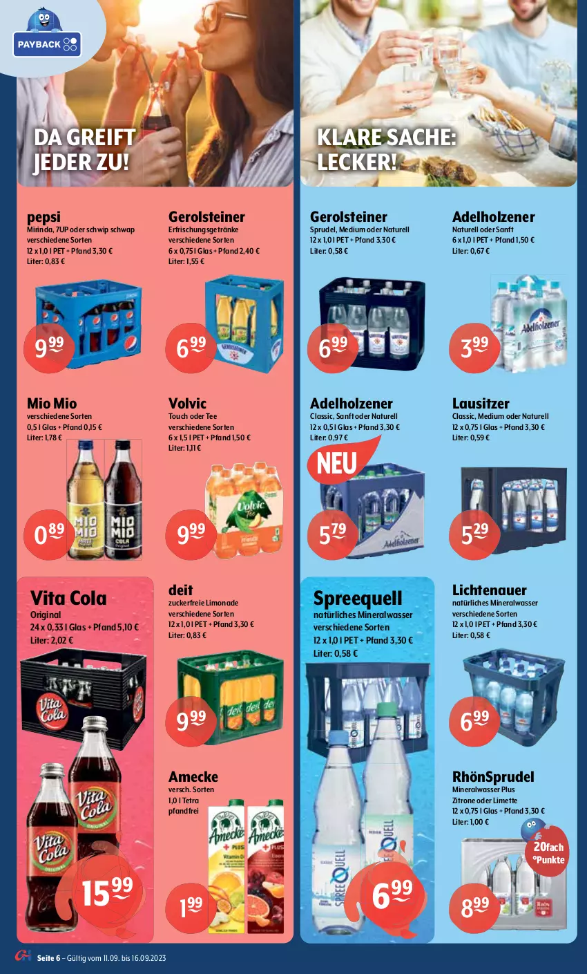 Aktueller Prospekt Getraenke Hoffmann - Prospekte - von 11.09 bis 16.09.2023 - strona 6 - produkty: 7UP, adelholzener, Alwa, amecke, aperitif, aperol, auer, aust, bourbon, burgunder, cabernet, Cap, captain morgan, cider, cola, cuvée, deit, dry gin, eis, elle, ente, erfrischungsgetränk, erfrischungsgetränke, frucht, gerolsteine, gerolsteiner, getränk, getränke, gin, goldkrone, gordon, Gordon’s, grauer burgunder, haselnuss, Holz, irish whiskey, jim beam, johnnie walker, kilbeggan, krone, LG, lichtenauer, limette, limo, limonade, maybach, Mett, mineralwasser, Mio Mio, Mirinda, natur, natürliches mineralwasser, nuss, pepsi, pircher, rel, RhönSprudel, riesling, rind, Rivaner, rotwein, rwe, sac, sauvignon, sauvignon blanc, Schwip Schwap, silvaner, somersby, Spreequell, Sprizz, Sprudel, steiner, tee, Ti, vita, Vita C, vodka, volvic, wasser, wein, weine, whiskey, Williams Birne, wilthener, zitrone, zucker