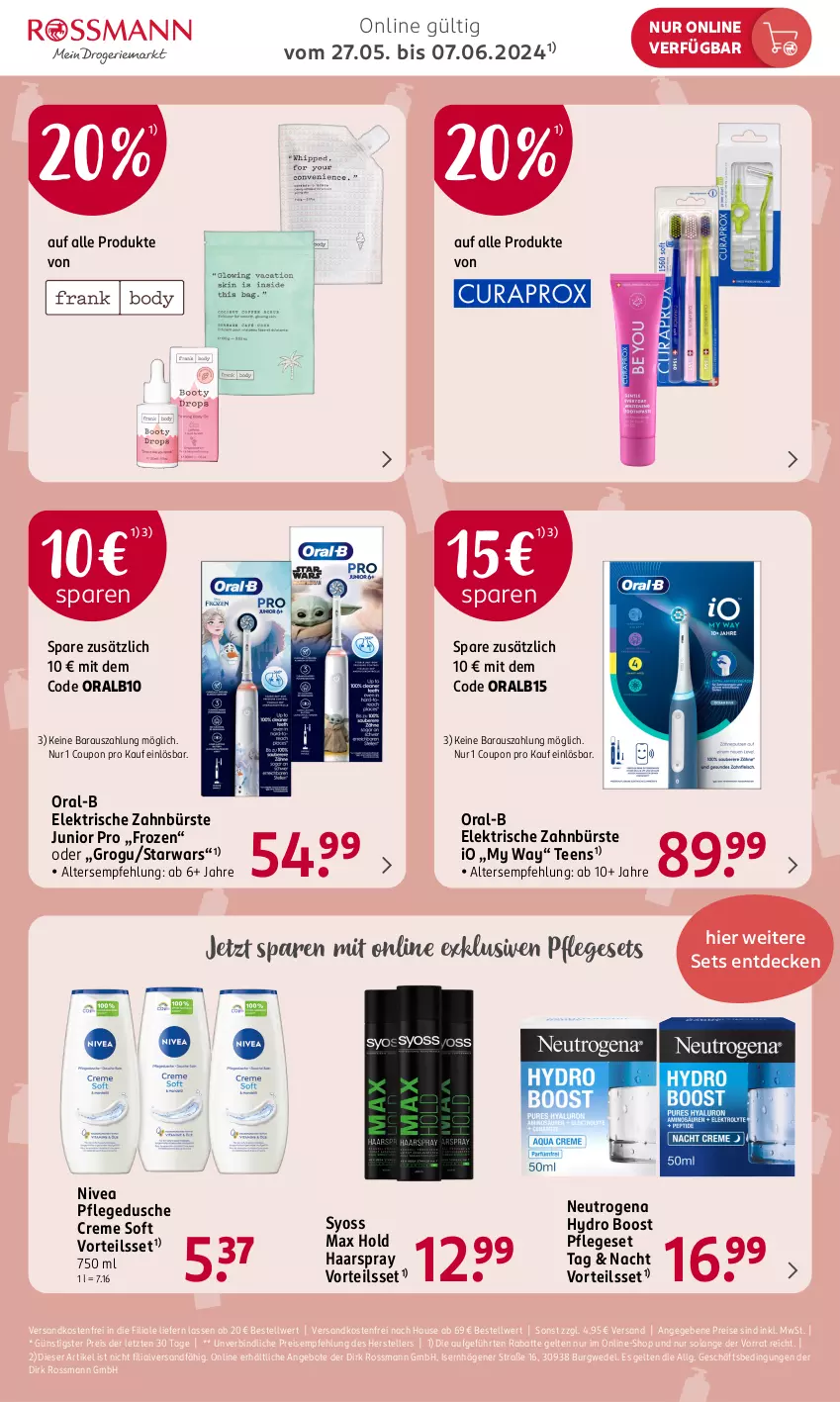 Aktueller Prospekt Rossmann - Prospekte - von 27.05 bis 07.06.2024 - strona 3 - produkty: angebot, angebote, bürste, coupon, creme, decke, dusche, eis, elektrische zahnbürste, elle, haarspray, LG, ndk, neutrogena, nivea, oral-b, oralb, pflegedusche, reis, syoss, tee, teller, Ti, versandkostenfrei, wedel, Yo, zahnbürste, ZTE