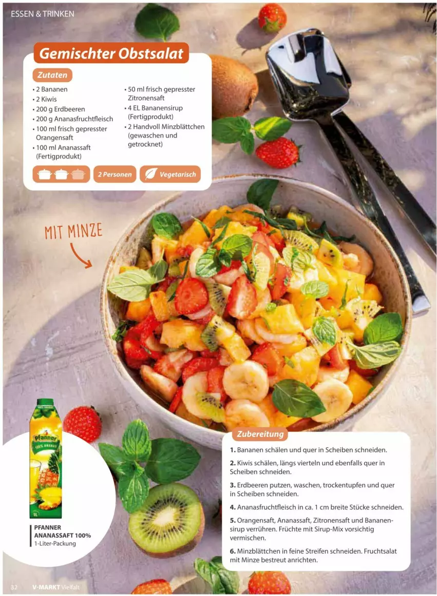 Aktueller Prospekt Vmarkt - Prospekte - von 09.07 bis 23.07.2025 - strona 32 - produkty: ananas, Anrichte, banane, bananen, beere, beeren, Brei, eis, erdbeere, erdbeeren, fleisch, frucht, früchte, fruchtfleisch, kiwi, minze, orange, orangen, orangensaft, pfanne, Pfanner, reifen, saft, salat, sirup, Ti, zitrone, zitronen, zitronensaft
