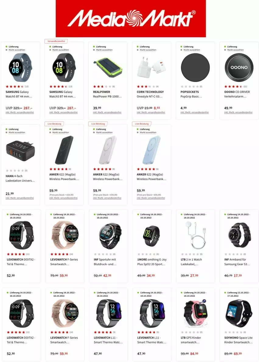 Aktueller Prospekt Media Markt - Prospekte - von 11.10 bis 25.10.2022 - strona 10 - produkty: Armband, Bank, deka, eis, GPS, hama, Kinder, ladekabel, ndk, PopGrip, powerbank, reis, rel, Samsung, samsung galaxy, samsung galaxy watch, smartwatch, Sport, Ti, uhr, versandkostenfrei