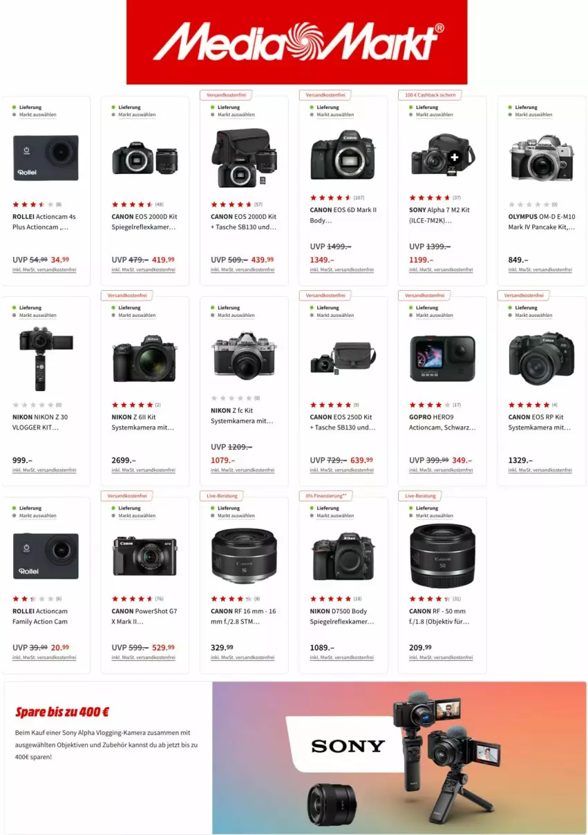 Aktueller Prospekt Media Markt - Prospekte - von 11.10 bis 25.10.2022 - strona 12 - produkty: actioncam, body, canon, gin, GoPro, hero, kamera, ndk, nikon, rollei, sony, spiegel, systemkamera, Tasche, Ti, versandkostenfrei