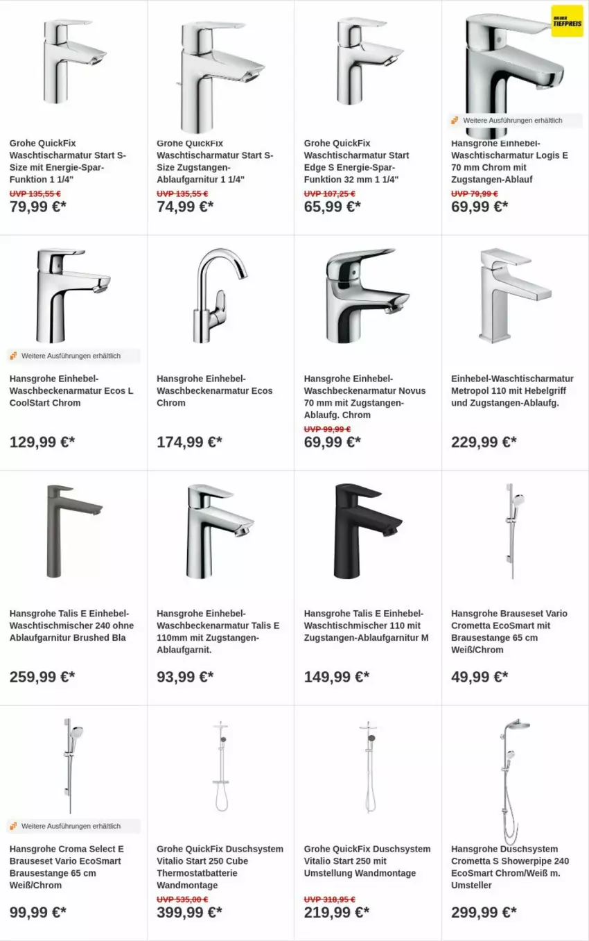 Aktueller Prospekt Obi - Prospekte - von 05.12 bis 13.12.2023 - strona 10 - produkty: armatur, batterie, brause, elle, garnitur, grohe, hansgrohe, LG, Metro, Mett, teller, thermostat, Ti, tisch, vita, waschbecken, waschtisch, waschtischarmatur