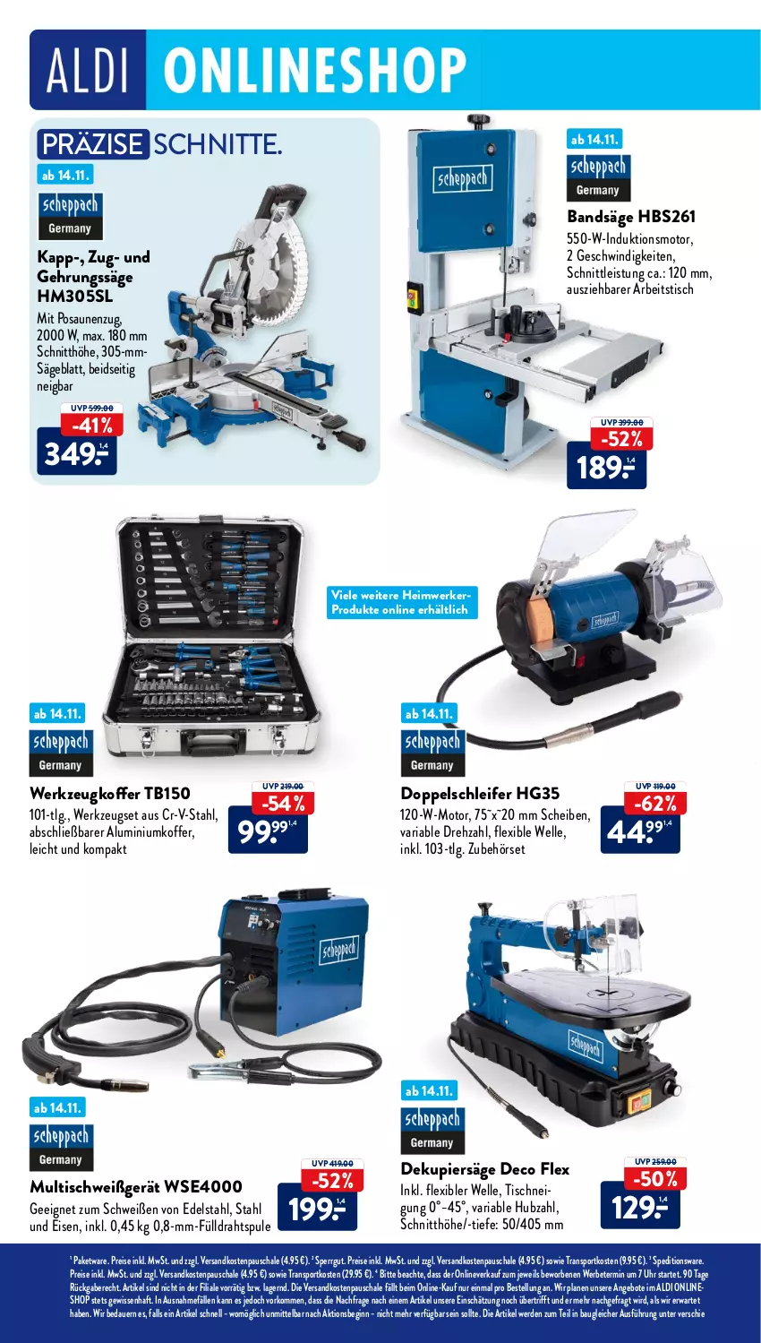 Aktueller Prospekt AldiSud - IN ZWEI WOCHEN - von 14.11 bis 19.11.2022 - strona 14 - produkty: aldi, angebot, angebote, auer, Bau, Draht, edelstahl, eis, elle, erde, Gehrungssäge, gin, koffer, LG, ndk, reis, Ria, säge, Schal, Schale, Sport, Ti, tisch, uhr, werkzeug