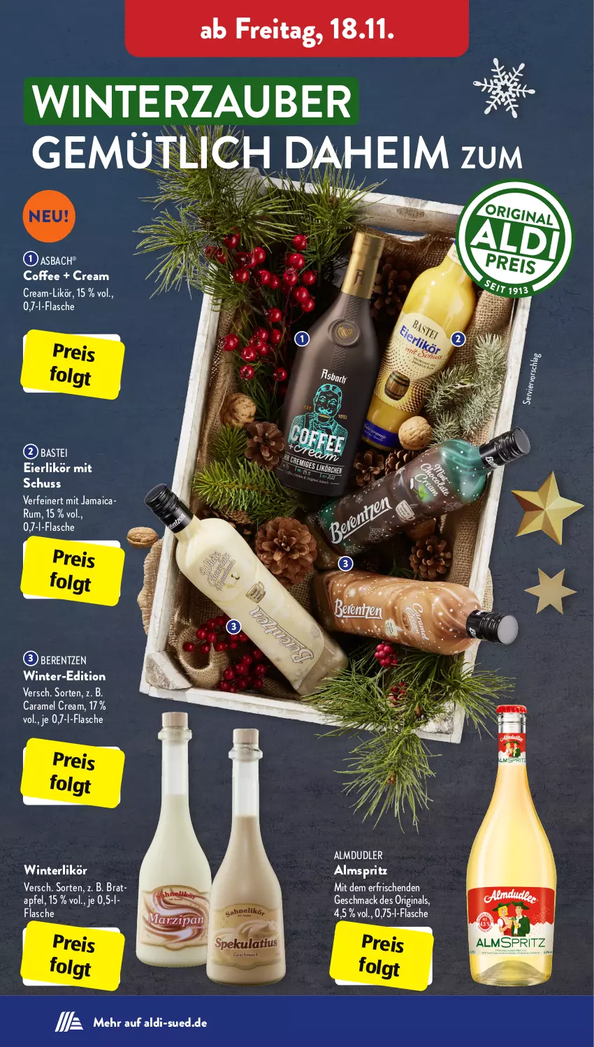 Aktueller Prospekt AldiSud - IN ZWEI WOCHEN - von 14.11 bis 19.11.2022 - strona 32 - produkty: aldi, almdudler, apfel, berentzen, caramel, eier, eierlikör, eis, flasche, gin, LG, likör, mac, reis, rum, Ti