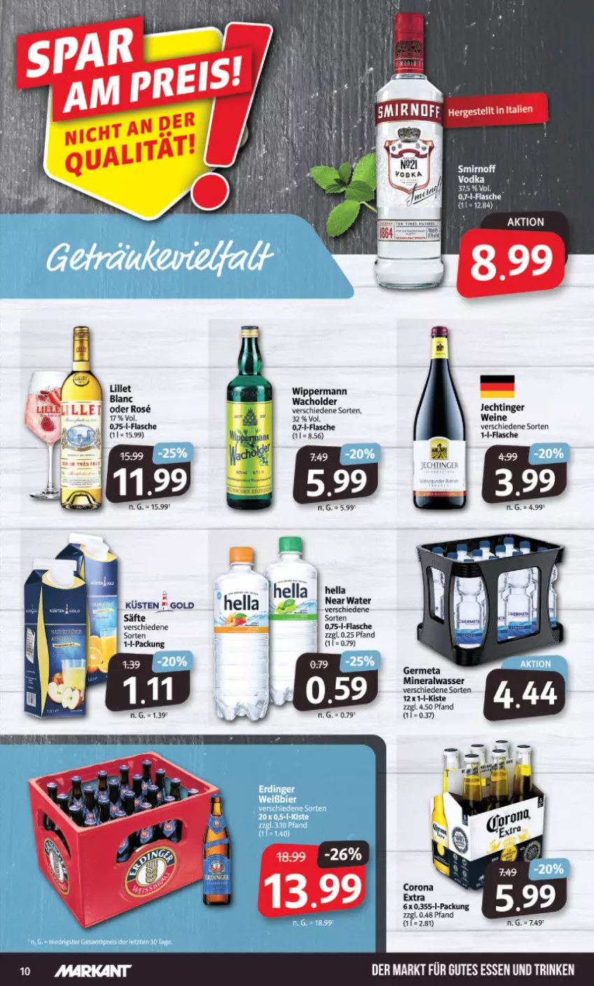 Aktueller Prospekt Markant - Prospekte - von 06.02 bis 11.02.2023 - strona 10 - produkty: Alwa, corona, corona extra, flasche, gutes essen, hella, lillet, mineralwasser, säfte, Ti, wasser, wein, weine