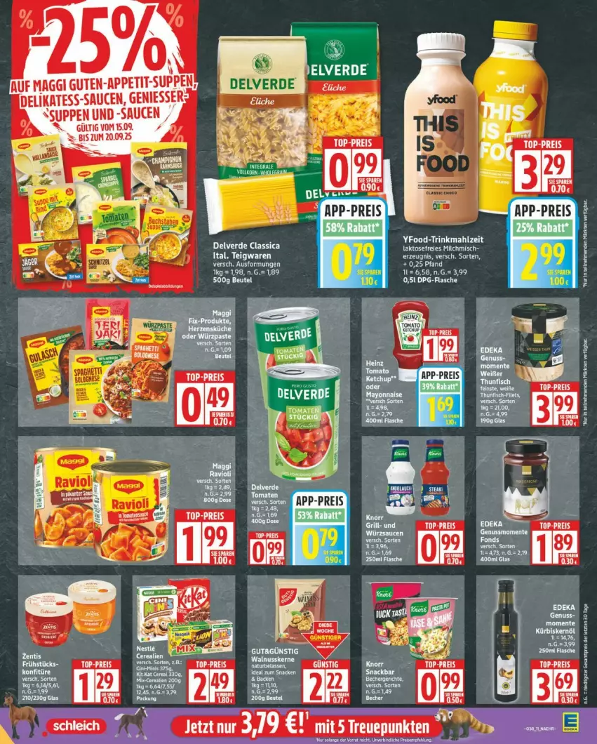 Aktueller Prospekt Edeka - Prospekte - von 15.09 bis 20.09.2025 - strona 11 - produkty: Becher, beutel, eis, ente, flasche, maggi, milch, reis, rel, sauce, saucen, suppe, suppen, tee, teigwaren, Ti, top-preis
