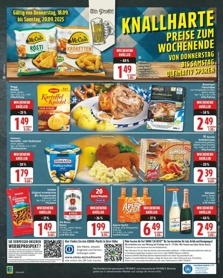 Aktueller Prospekt Edeka - Prospekte - von 15.09 bis 20.09.2025 - strona 16 - produkty: angebot, angebote, brezel, deka, eis, elle, flasche, fleisch, fleischkäse, gin, Käse, Knödel, mccain, telefon, Ti