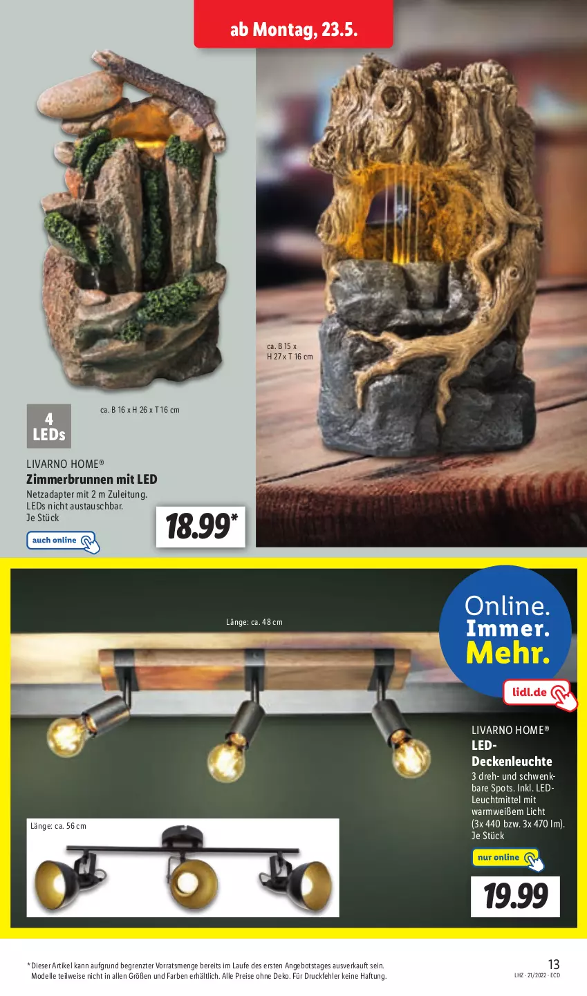 Aktueller Prospekt Lidl - Aktionsprospekt - von 23.05 bis 28.05.2022 - strona 13 - produkty: adapter, angebot, aust, brunnen, decke, deckenleuchte, dell, eis, elle, leds, Leuchte, leuchtmittel, Mode, reis, Ti, ZTE