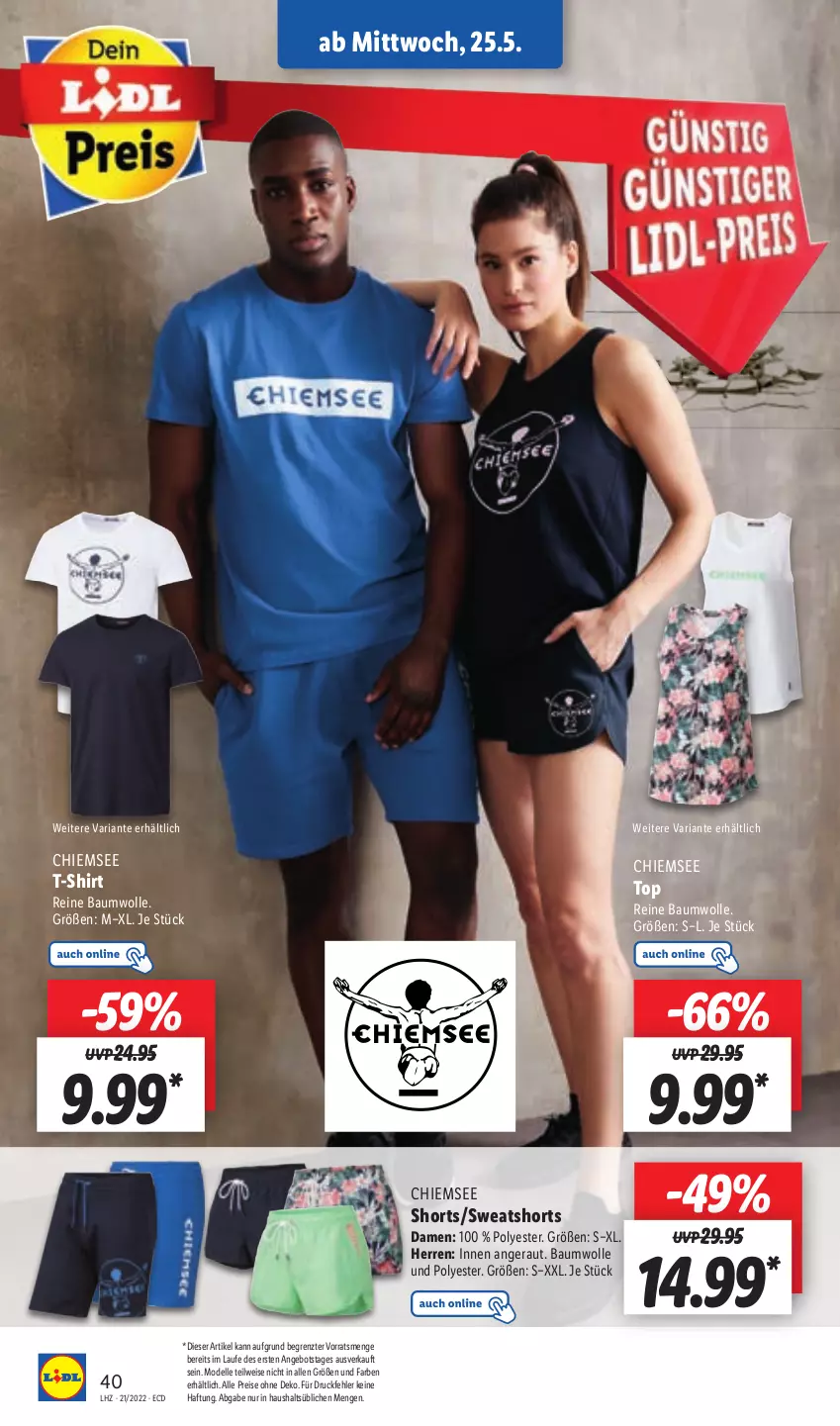 Aktueller Prospekt Lidl - Aktionsprospekt - von 23.05 bis 28.05.2022 - strona 42 - produkty: angebot, Bau, baumwolle, dell, eis, elle, Mode, reine baumwolle, reis, Ria, shirt, shorts, sweatshorts, T-Shirt, Ti, wolle, ZTE