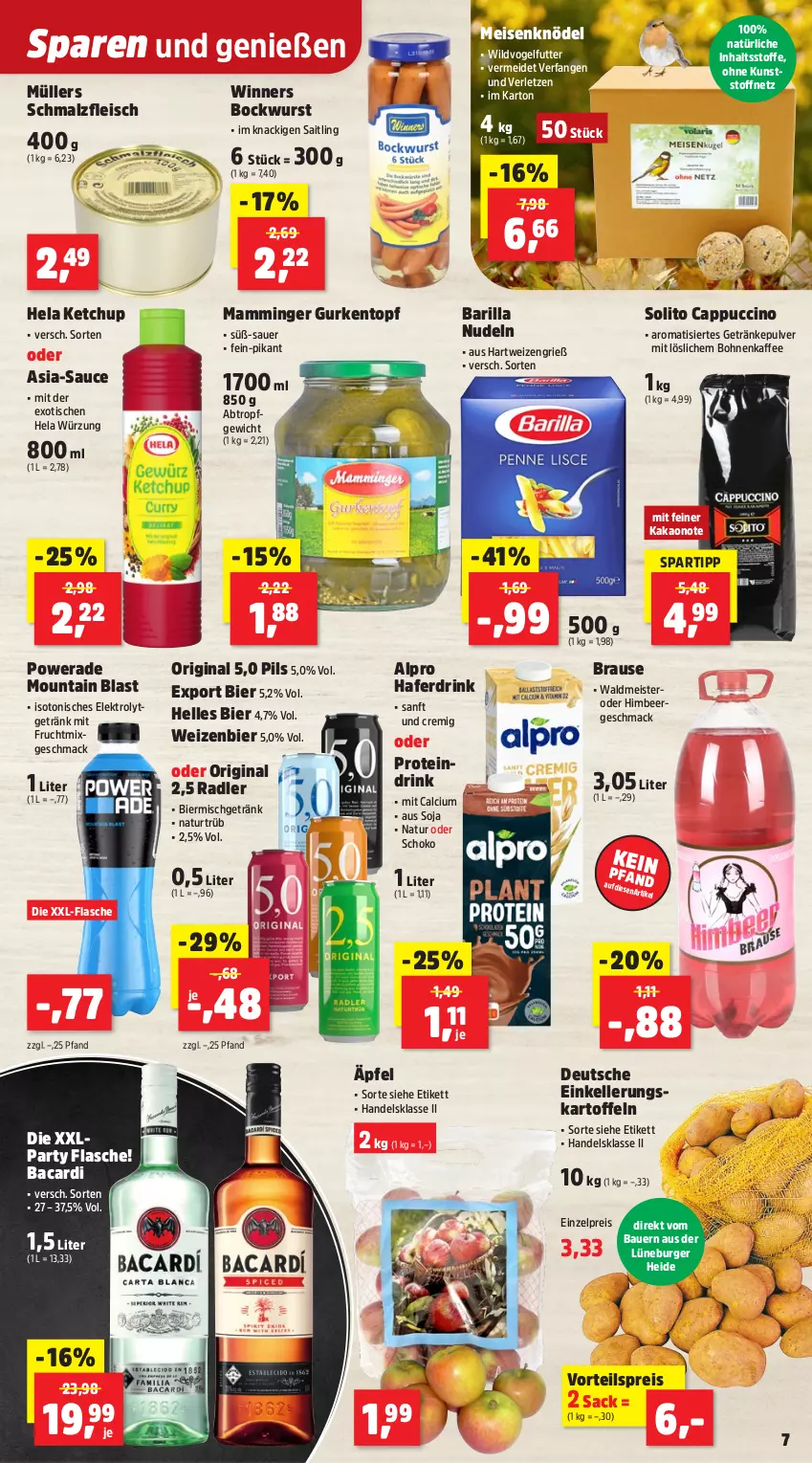 Aktueller Prospekt Thomas Philipps - von 10.11 bis 15.11.2025 - strona 11 - produkty: alpro, auer, bacardi, barilla, Bau, Bauer, bier, bockwurst, bohne, bohnen, bohnenkaffee, brause, burger, Calcium, Cap, cappuccino, cin, drink, eis, Elektro, elle, flasche, fleisch, frucht, getränk, getränke, getränkepulver, gin, gurke, gurken, hafer, Haferdrink, hartweizen, Hela, hela würzung, himbeer, kaffee, kakao, kartoffel, kartoffeln, ketchup, Knödel, mac, malz, mam, mamminger, Meisenknödel, Meister, mit frucht, Müller, natur, nudel, nudeln, pils, Proteindrink, radler, reis, sac, sauce, Schmalz, schoko, soja, spartipp, Ti, tisch, topf, Vogelfutter, vorteilspreis, waldmeister, Wild, wurst