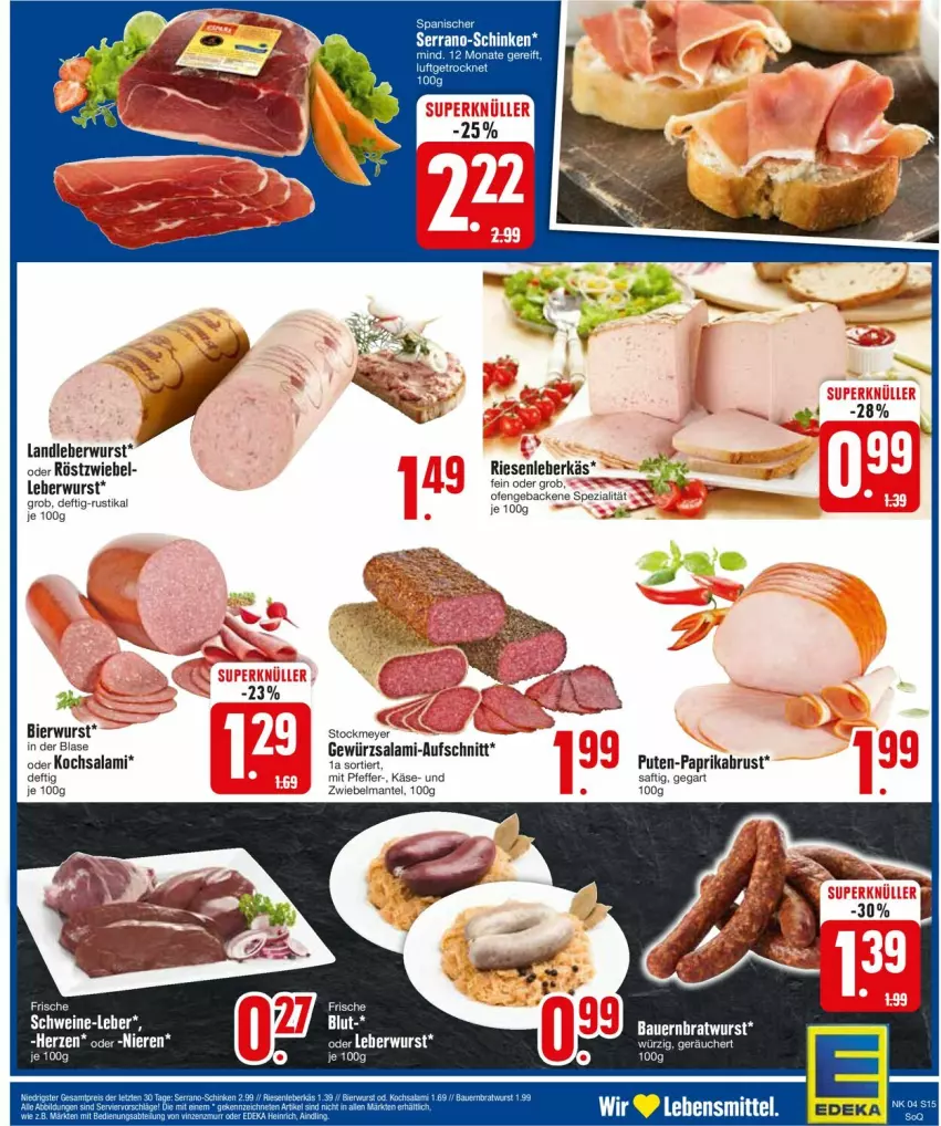 Aktueller Prospekt Edeka - Prospekte - von 22.01 bis 27.01.2024 - strona 17 - produkty: auer, aufschnitt, Bau, Bauer, bier, bratwurst, geback, Käse, landleberwurst, leberkäs, leberwurst, Mantel, Ofen, paprika, pfeffer, pute, salami, schwein, schweine, Spezi, stockmeyer, Ti, wein, weine, wurst, zwiebel