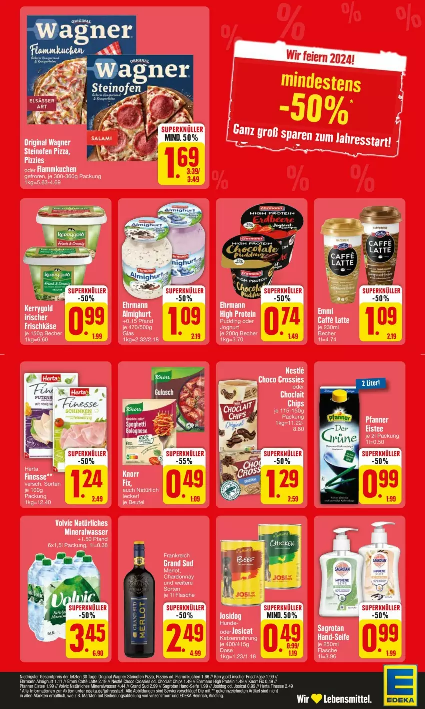 Aktueller Prospekt Edeka - Prospekte - von 22.01 bis 27.01.2024 - strona 2 - produkty: Becher, chardonnay, ehrmann, eier, flammkuchen, grand sud, katzennahrung, kuchen, lamm, merl, merlot, schinken, volvic, volvic natürliches