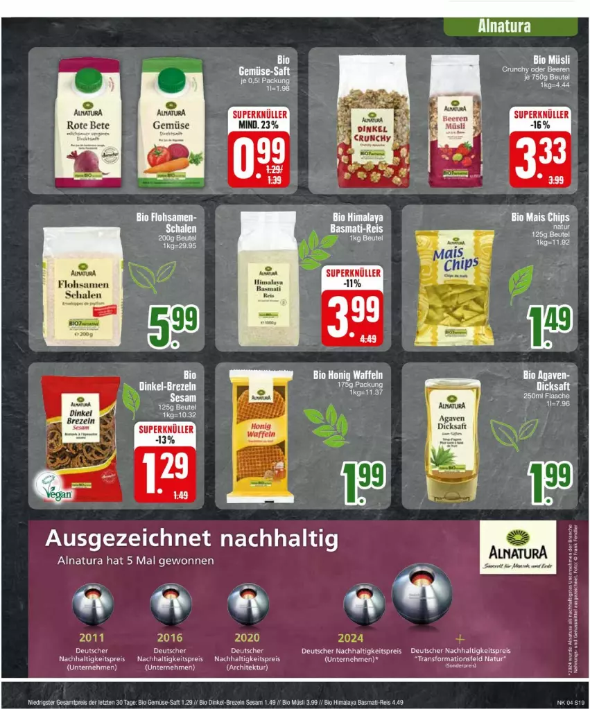 Aktueller Prospekt Edeka - Prospekte - von 22.01 bis 27.01.2024 - strona 21 - produkty: agaven, basmati, basmati-reis, bio, bio gemüse, chips, eis, mais, müsli, natur, natura, Rana, reis, rote bete, saft, sesam, Ti, ZTE