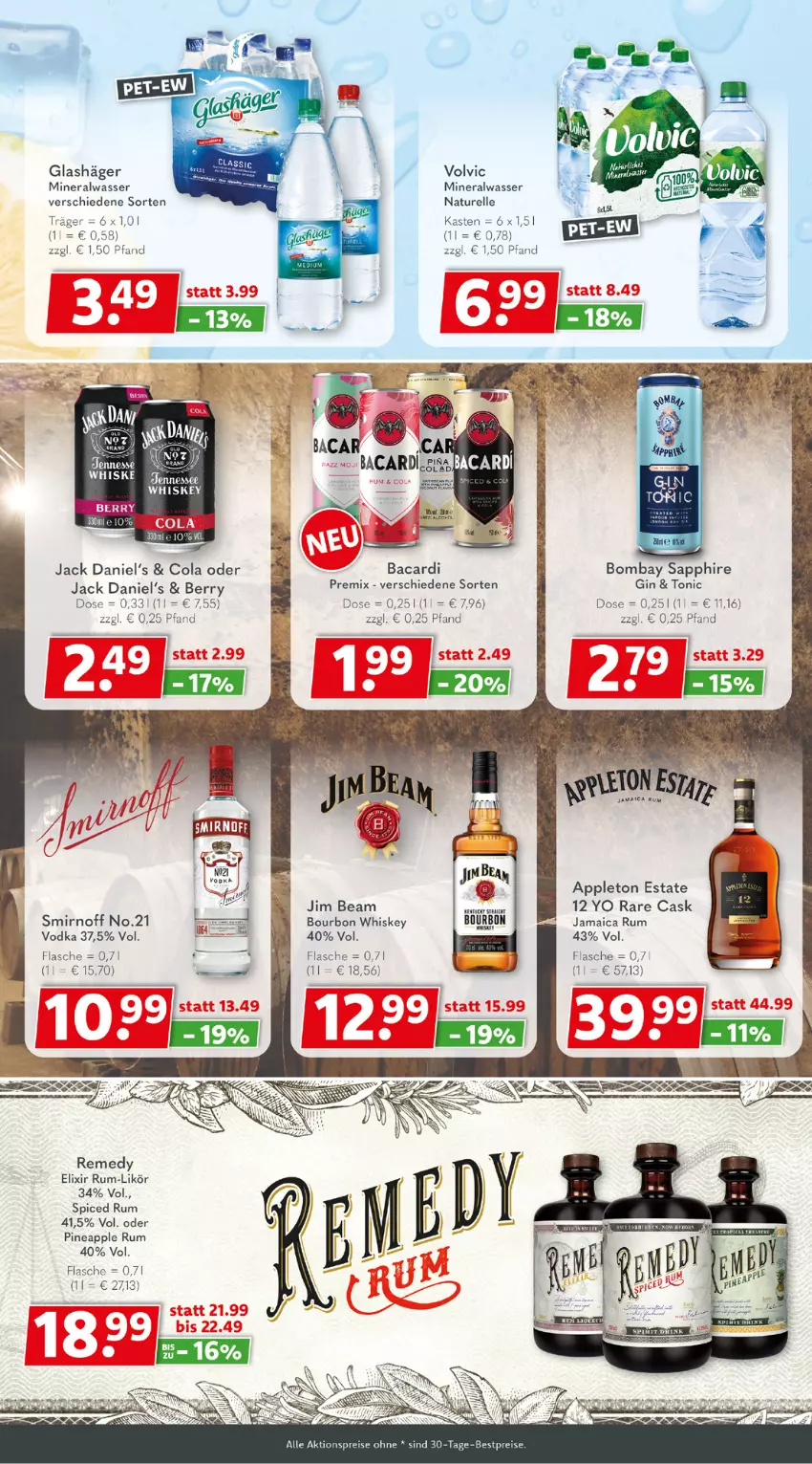 Aktueller Prospekt Getraenkeland - von 04.09 bis 16.09.2023 - strona 7 - produkty: aeg, aktionspreis, Alwa, Apple, bacardi, bestpreis, bestpreise, bourbon, bourbon whiskey, cola, eis, elle, flasche, gin, jack daniel, jack daniel's, Jack Daniel’s, likör, mineralwasser, natur, reis, rel, rum, sapphire, smirnoff, Ti, tonic, vodka, volvic, wasser, whiskey, Yo