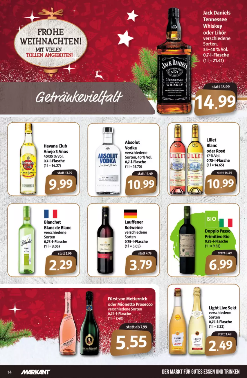 Aktueller Prospekt Markant - Prospekte - von 20.12 bis 24.12.2021 - strona 14 - produkty: angebot, angebote, flasche, gutes essen, Havana Club, jennessee, rotwein, sekt, vodka, wein, weine